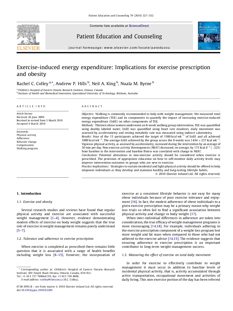 Exercise-induced energy expenditure: Implications for exercise prescription and obesity