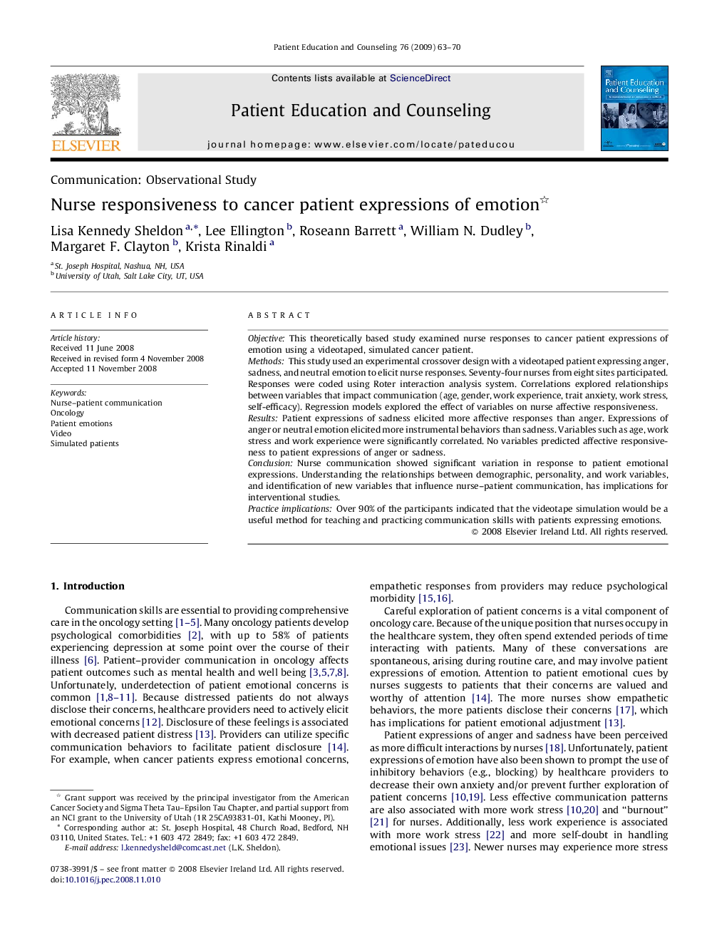 Nurse responsiveness to cancer patient expressions of emotion 