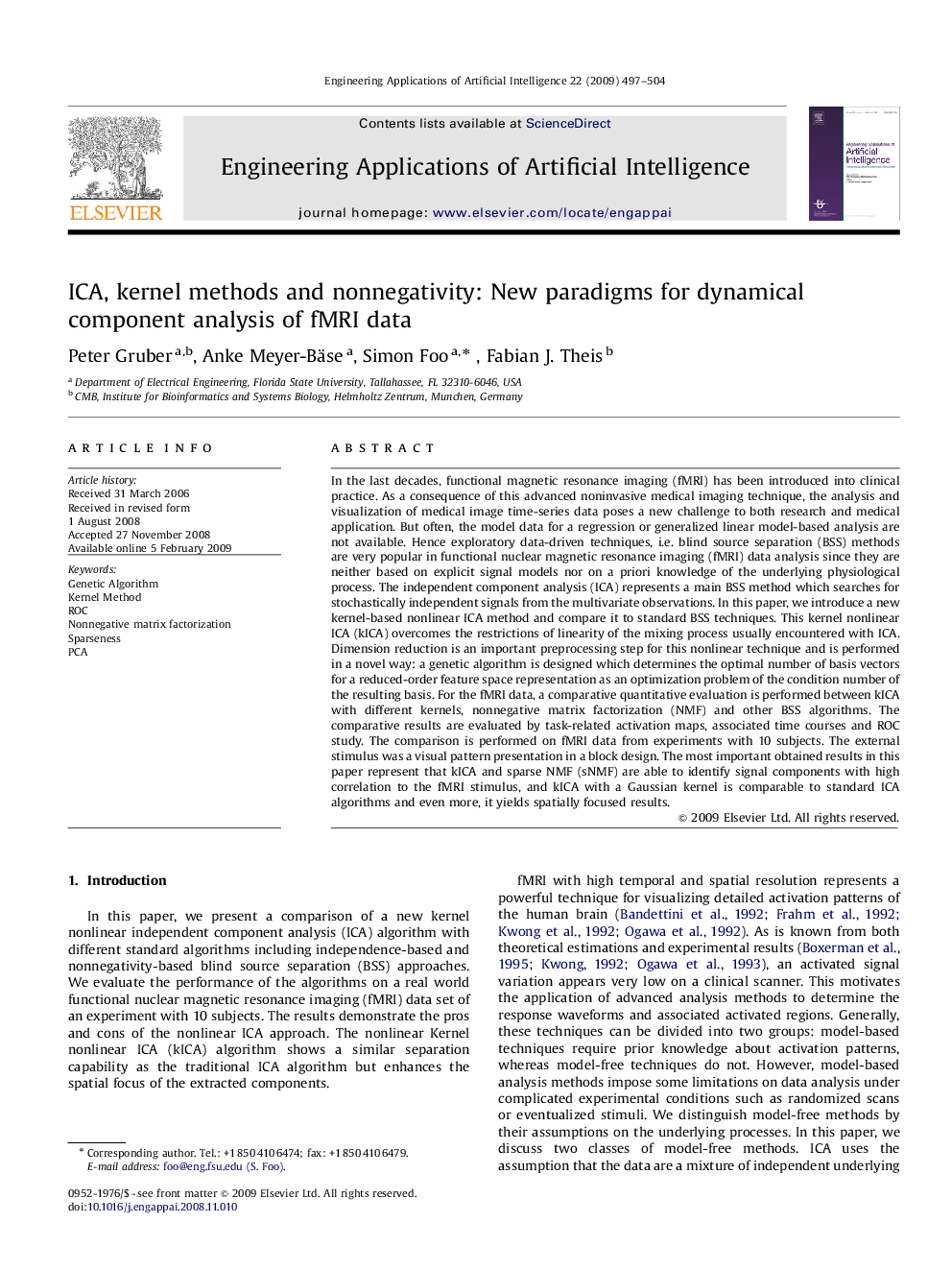 ICA, kernel methods and nonnegativity: New paradigms for dynamical component analysis of fMRI data