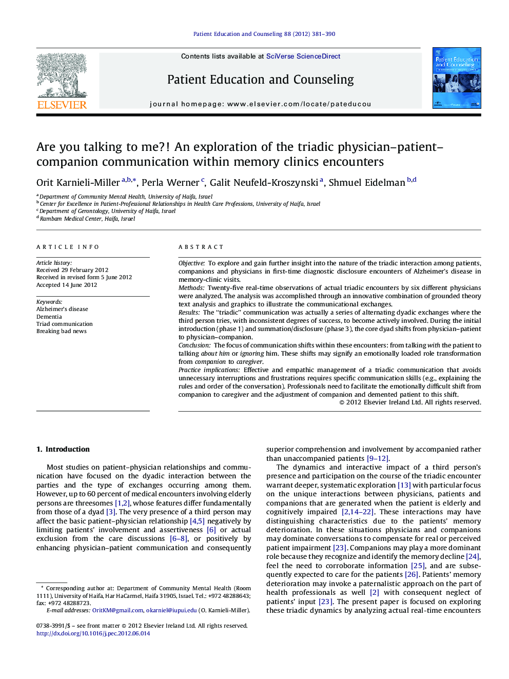 Are you talking to me?! An exploration of the triadic physician–patient–companion communication within memory clinics encounters