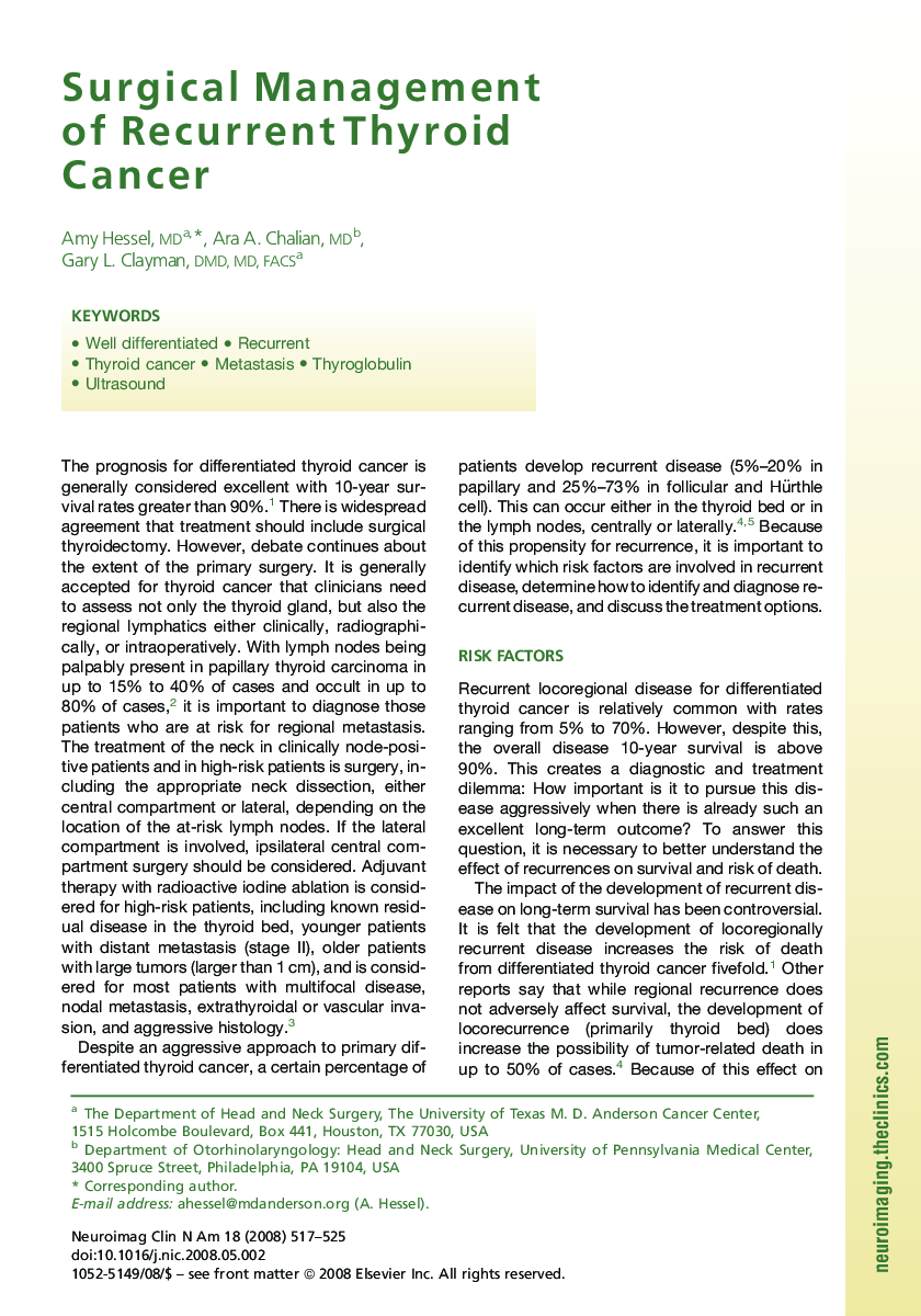 Surgical Management of Recurrent Thyroid Cancer