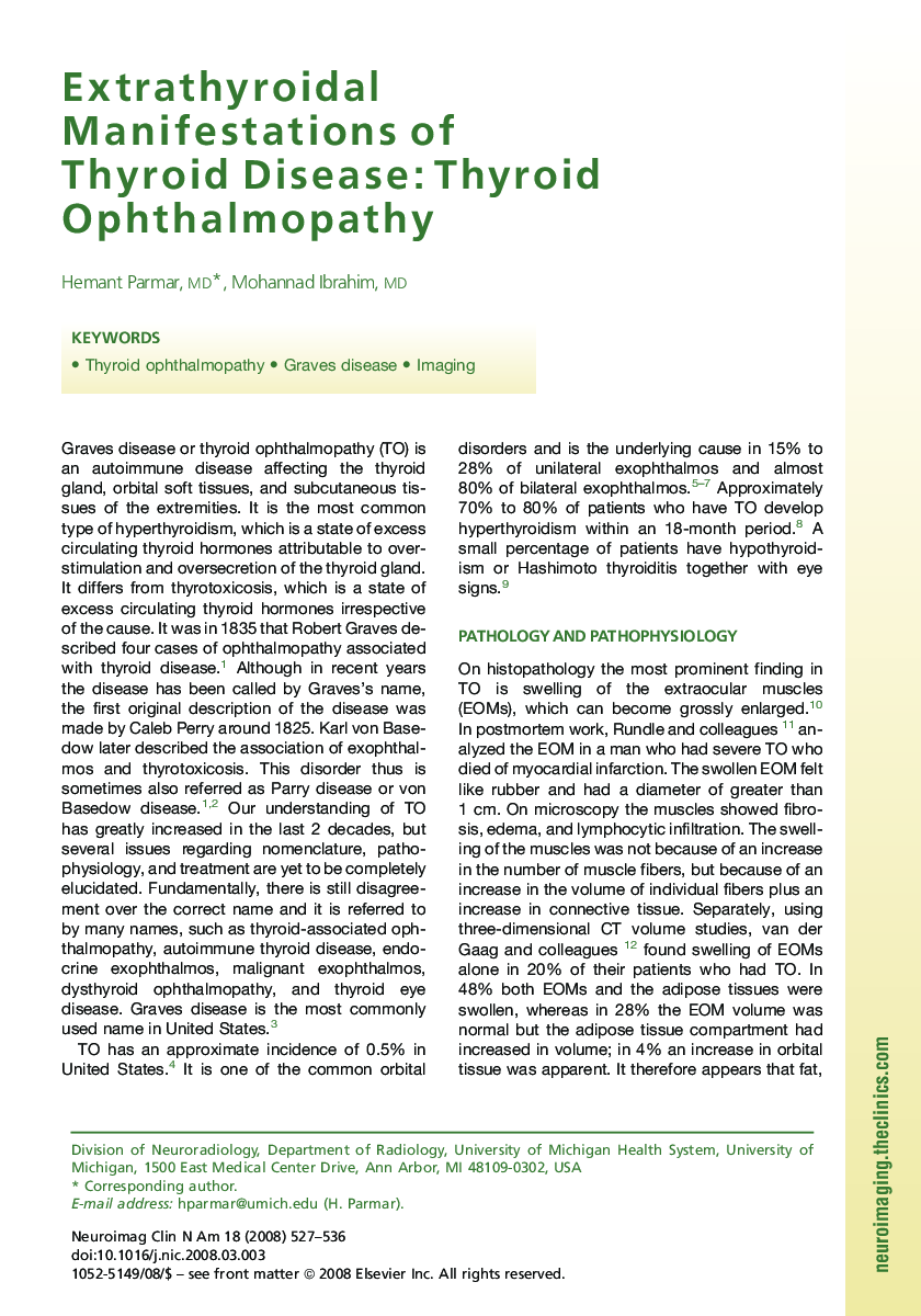 Extrathyroidal Manifestations of Thyroid Disease: Thyroid Ophthalmopathy