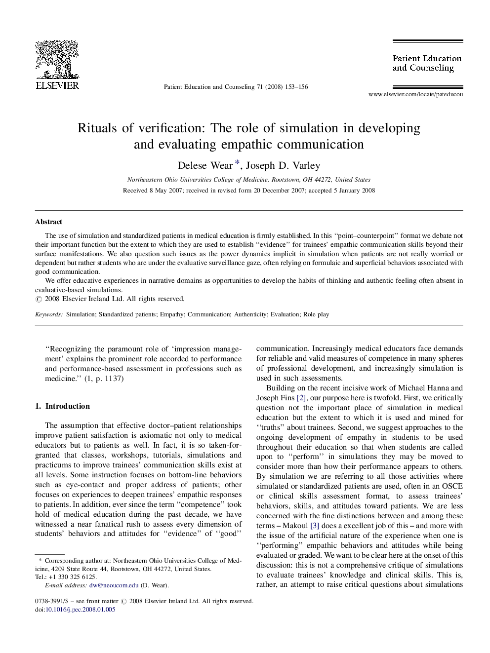 Rituals of verification: The role of simulation in developing and evaluating empathic communication