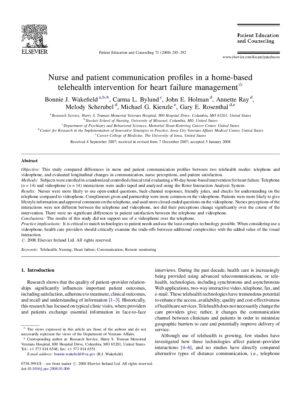 Nurse and patient communication profiles in a home-based telehealth intervention for heart failure management 