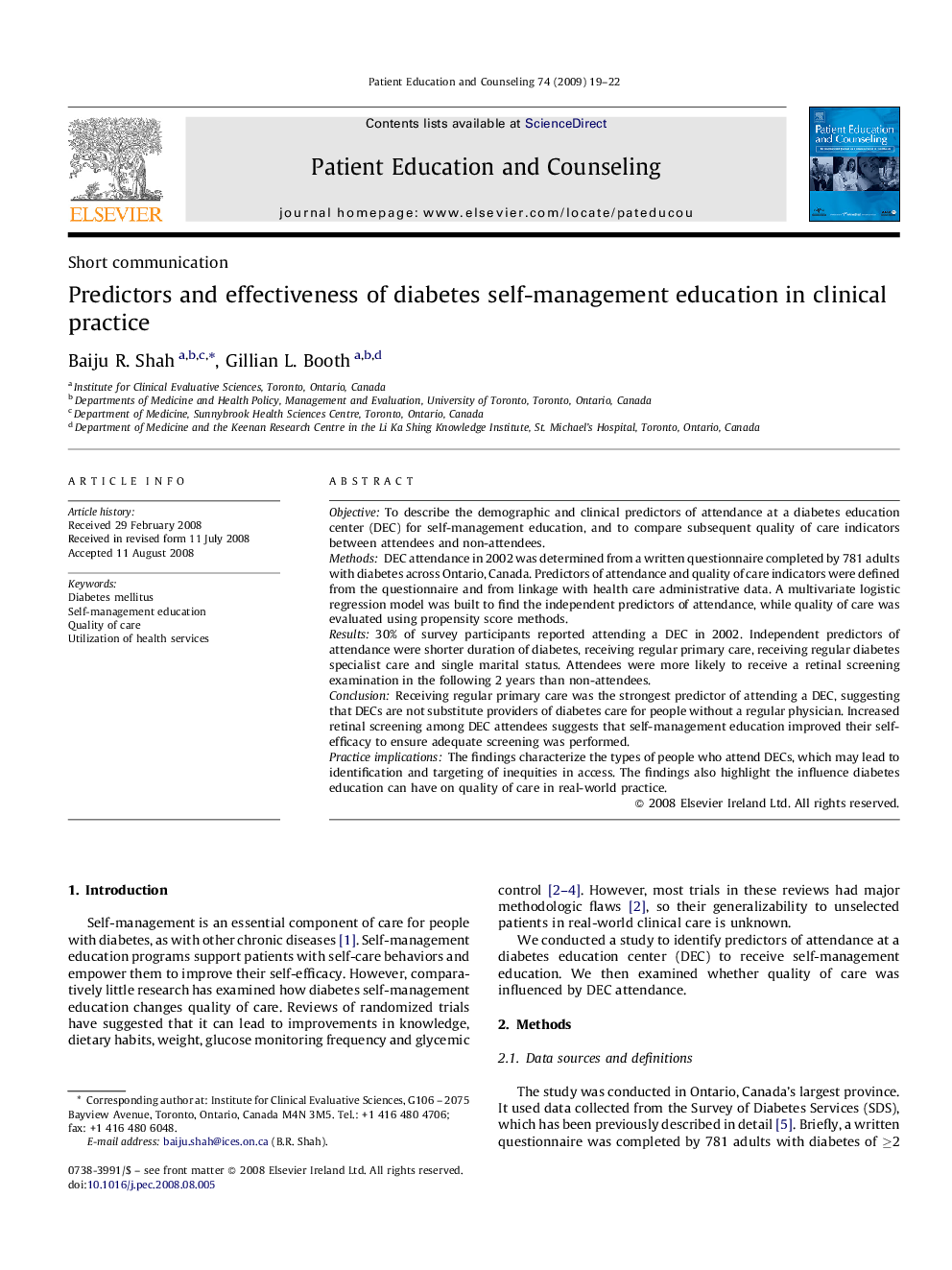 Predictors and effectiveness of diabetes self-management education in clinical practice