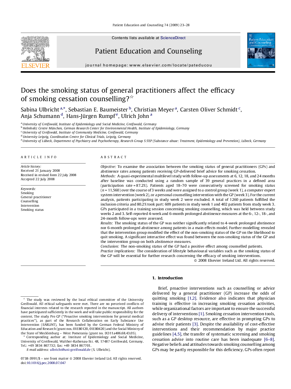 Does the smoking status of general practitioners affect the efficacy of smoking cessation counselling? 