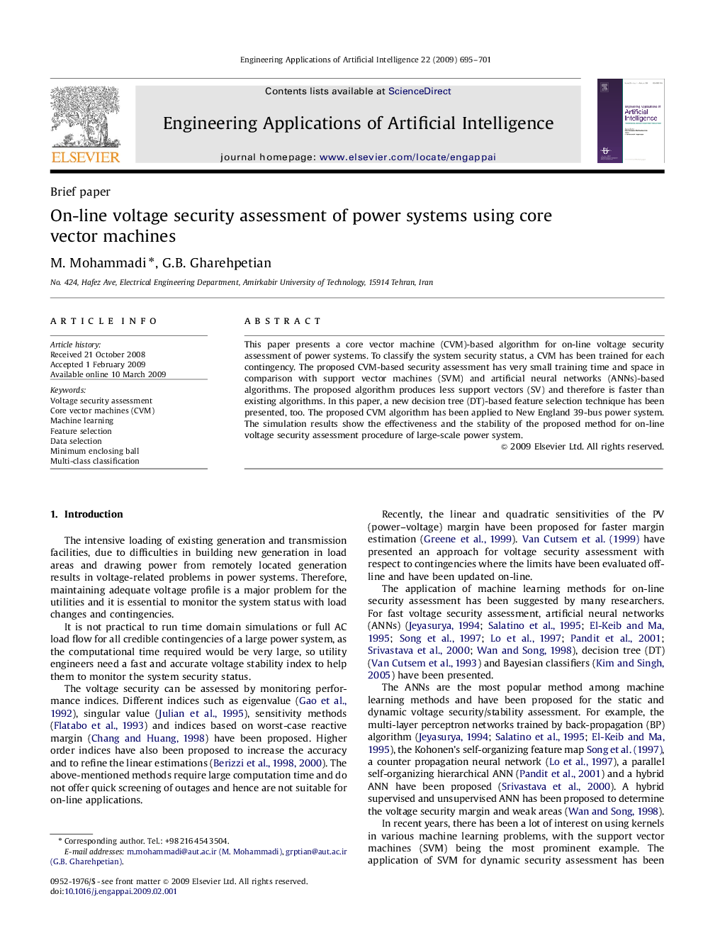 On-line voltage security assessment of power systems using core vector machines