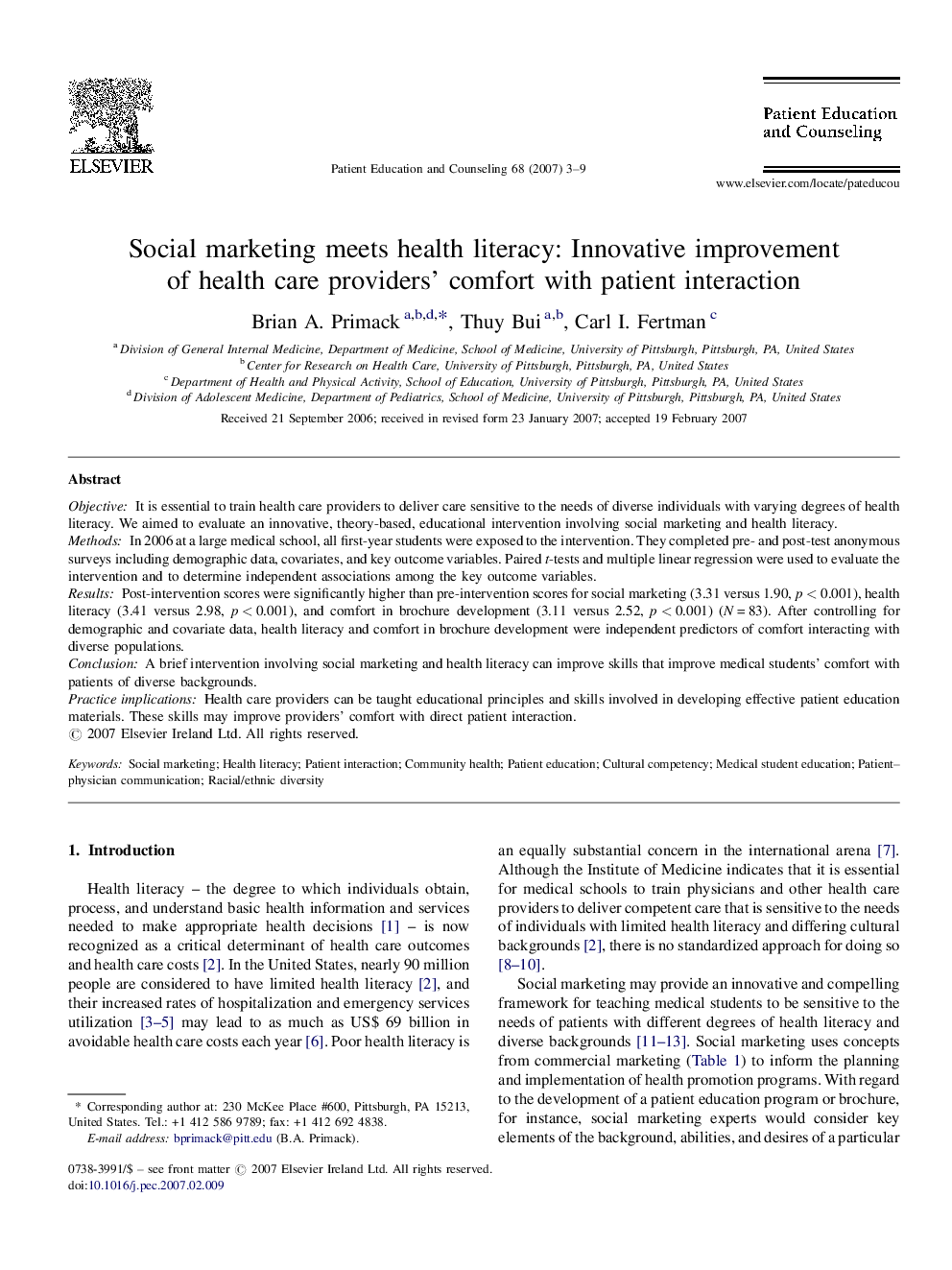 Social marketing meets health literacy: Innovative improvement of health care providers’ comfort with patient interaction