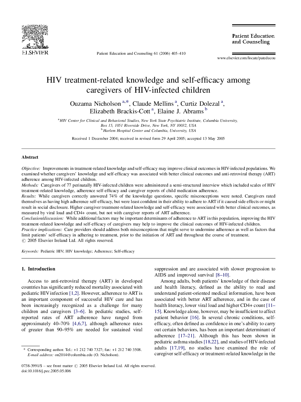 HIV treatment-related knowledge and self-efficacy among caregivers of HIV-infected children