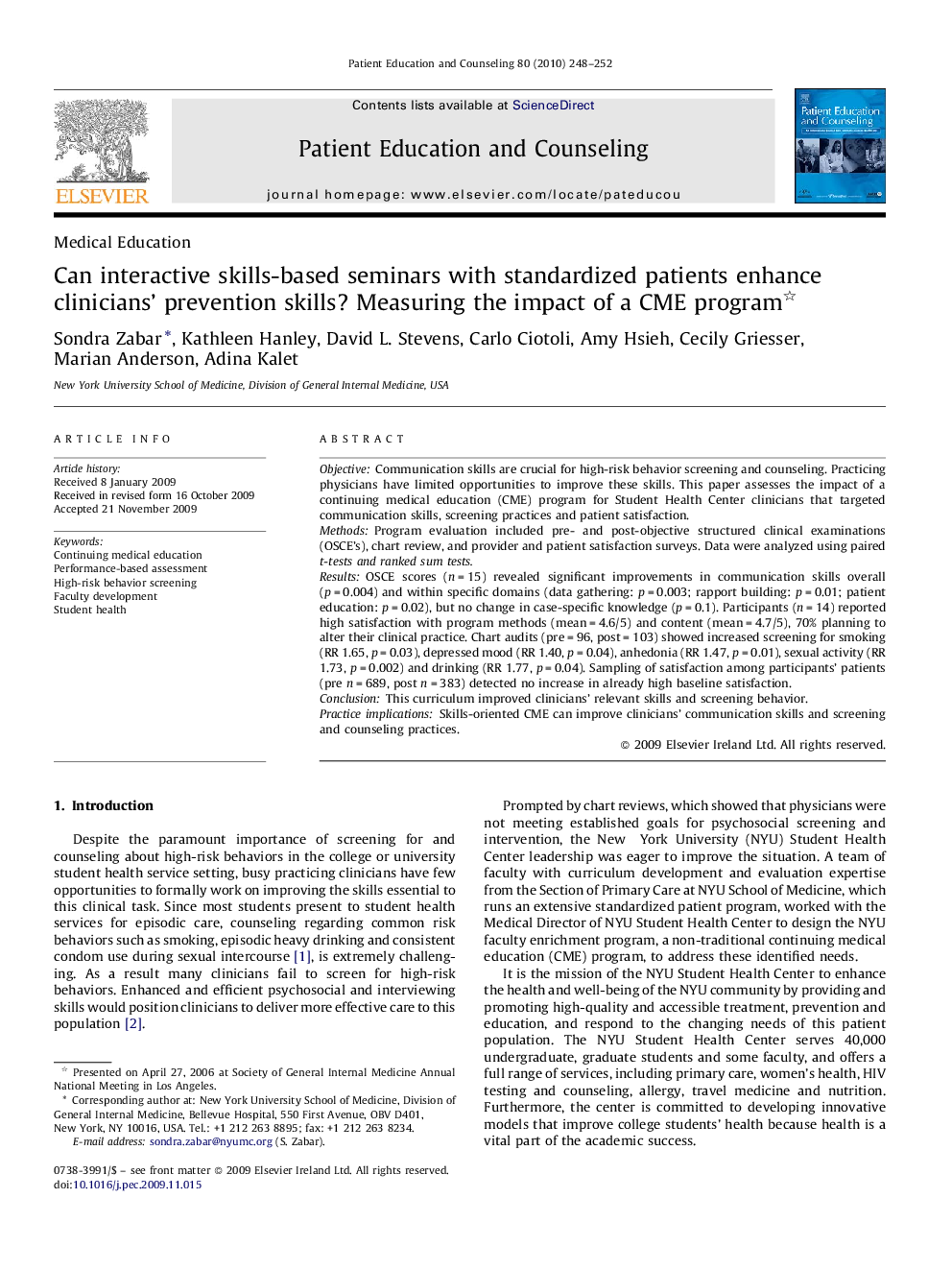 Can interactive skills-based seminars with standardized patients enhance clinicians’ prevention skills? Measuring the impact of a CME program 