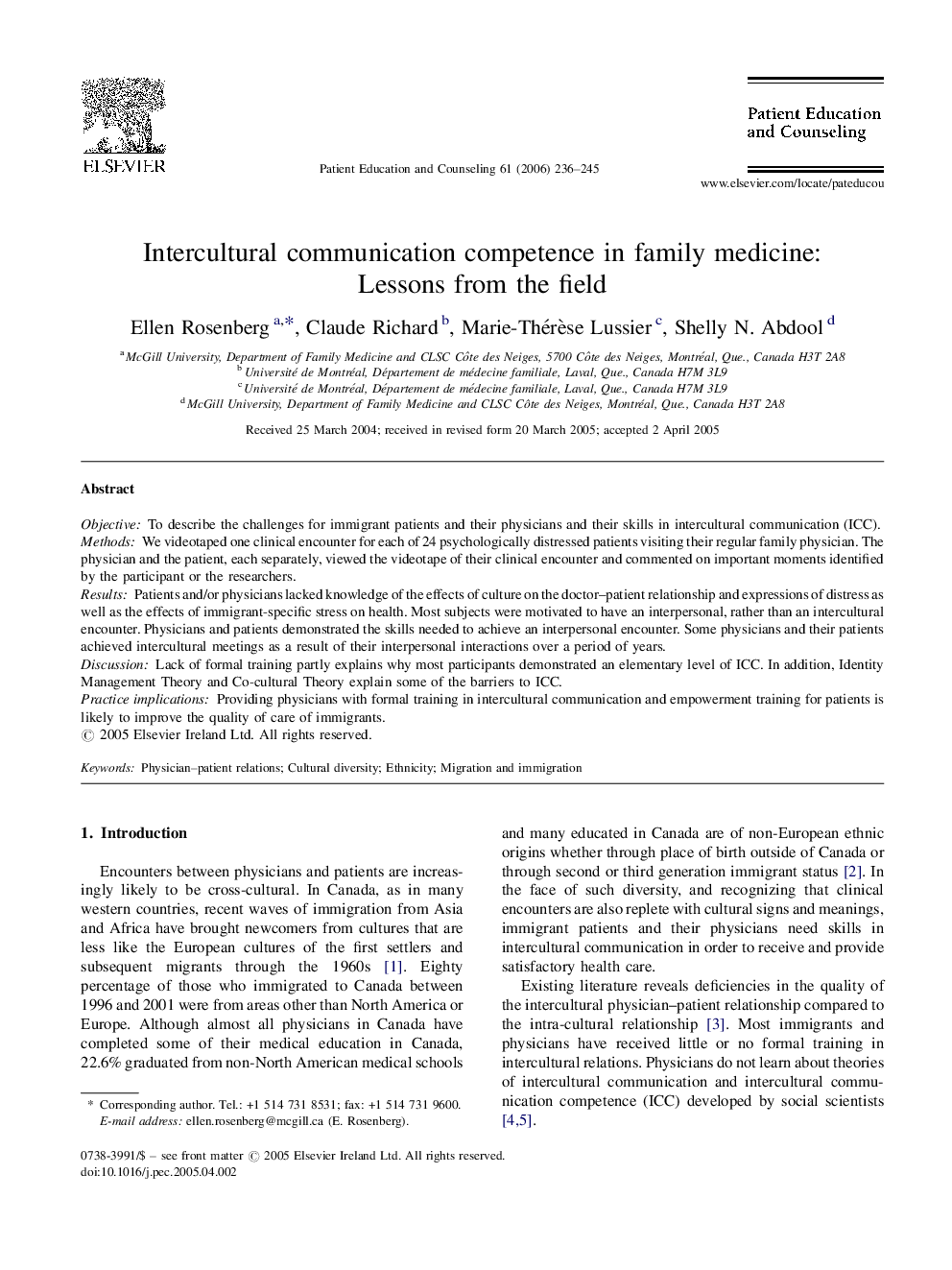 Intercultural communication competence in family medicine: Lessons from the field