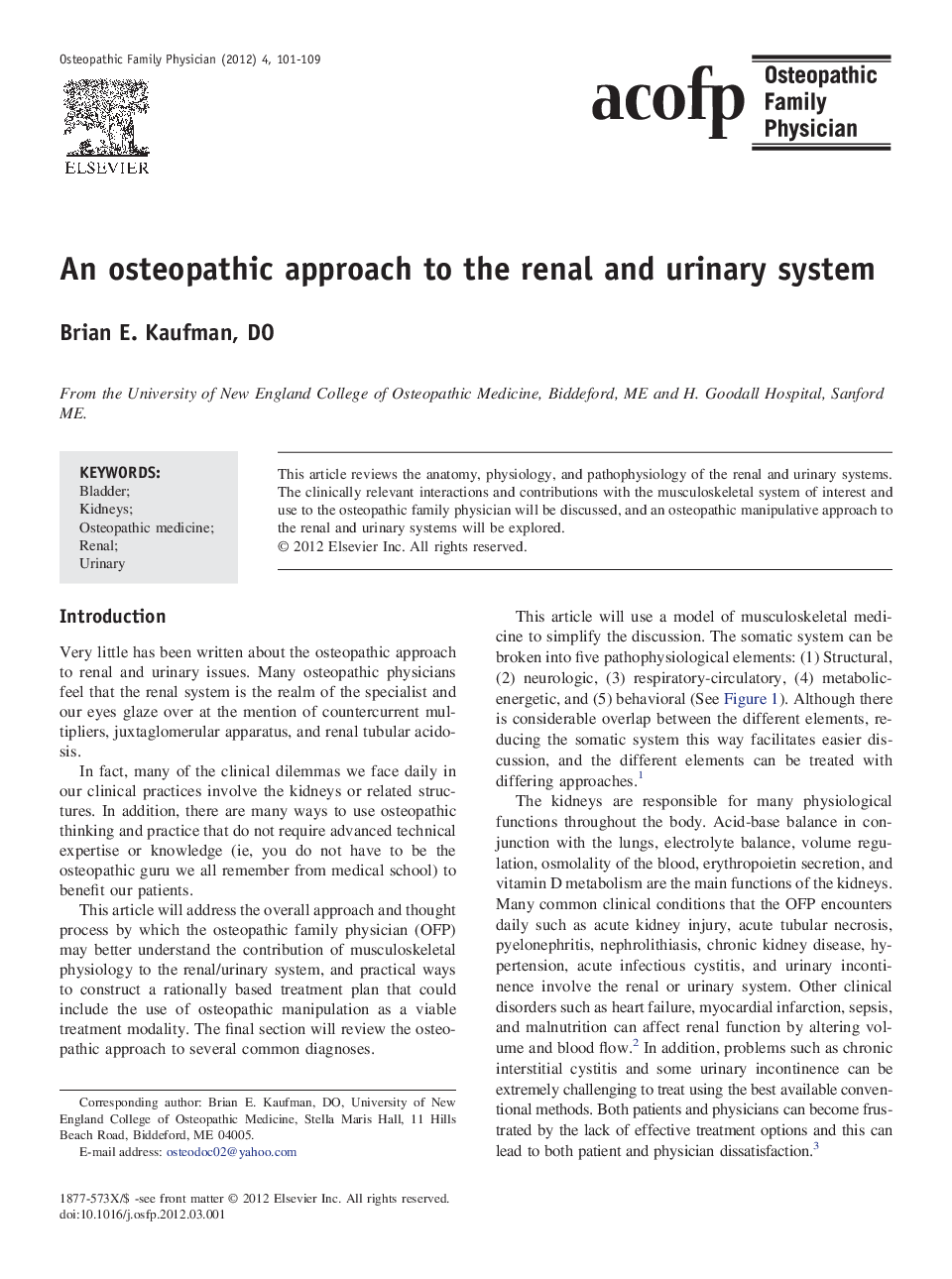 An osteopathic approach to the renal and urinary system