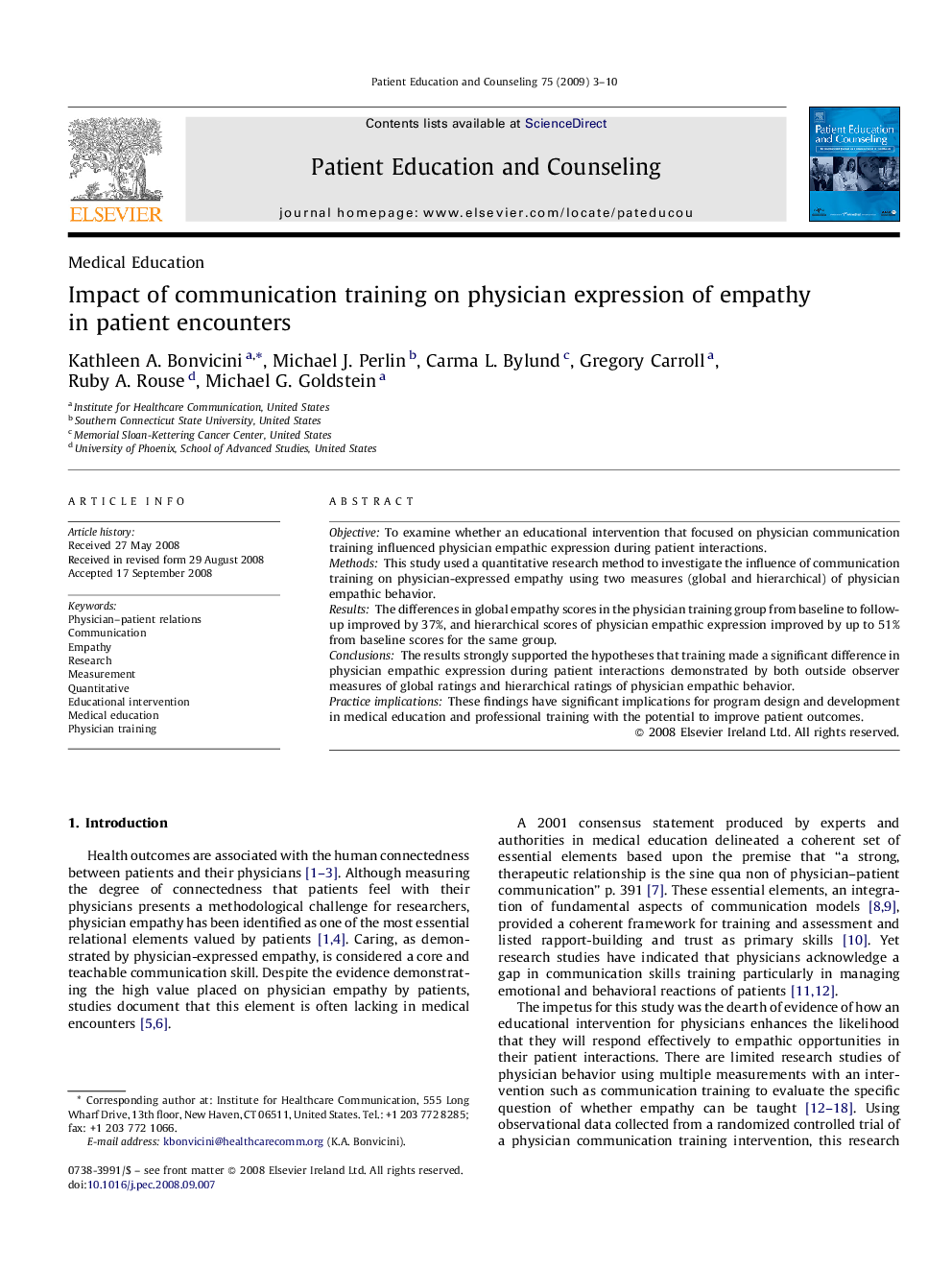 Impact of communication training on physician expression of empathy in patient encounters