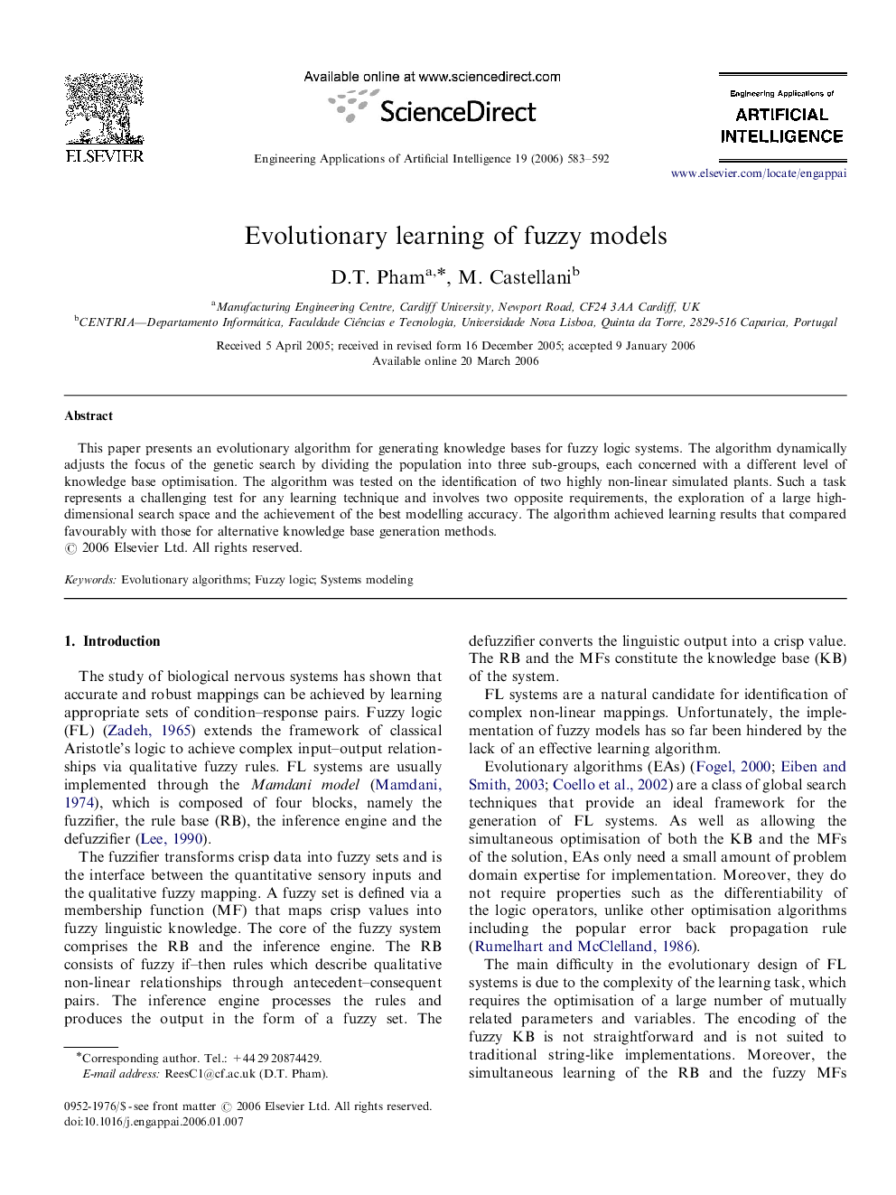 Evolutionary learning of fuzzy models