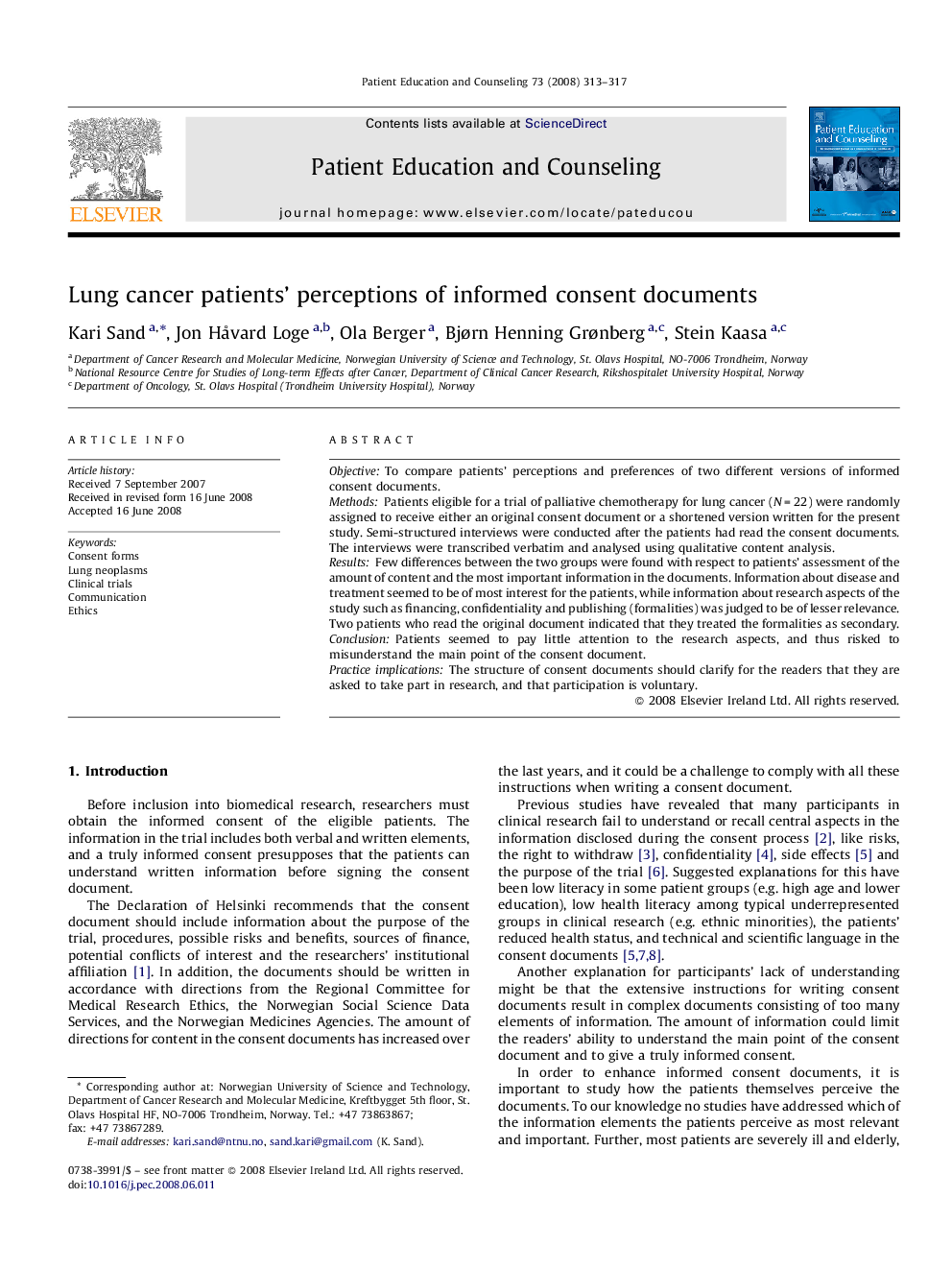 Lung cancer patients’ perceptions of informed consent documents