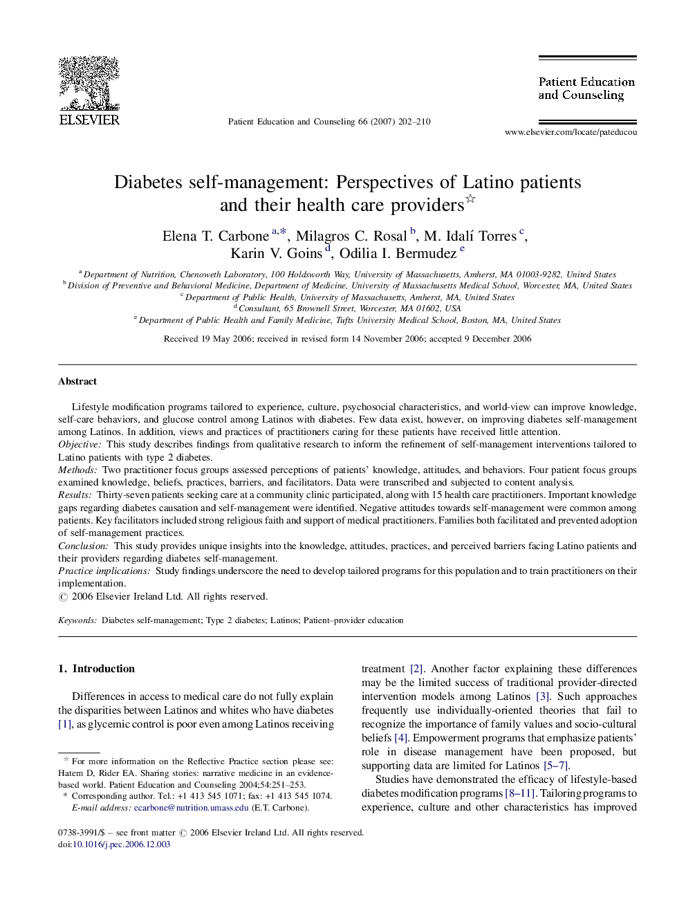 Diabetes self-management: Perspectives of Latino patients and their health care providers 