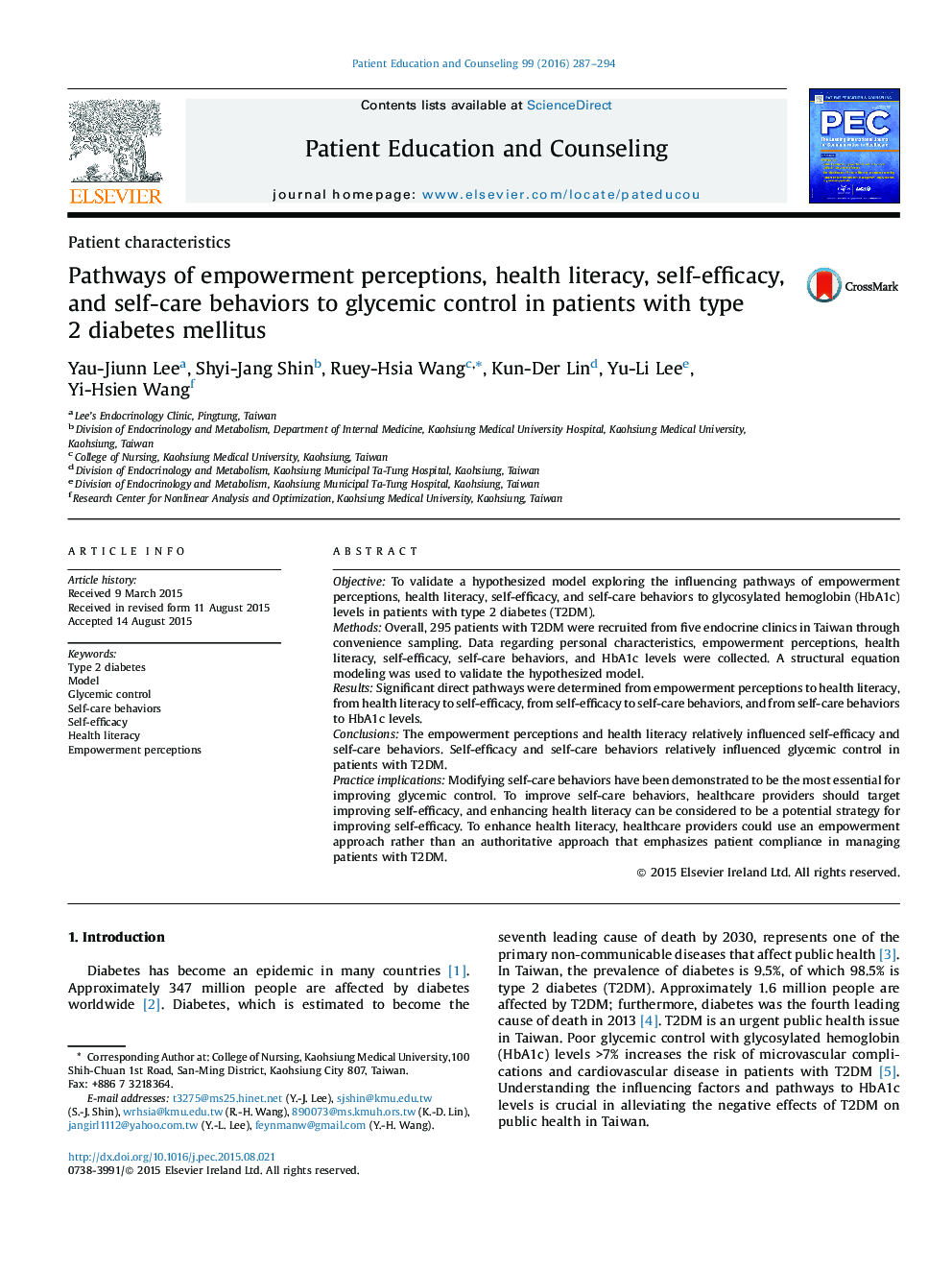 Pathways of empowerment perceptions, health literacy, self-efficacy, and self-care behaviors to glycemic control in patients with type 2 diabetes mellitus