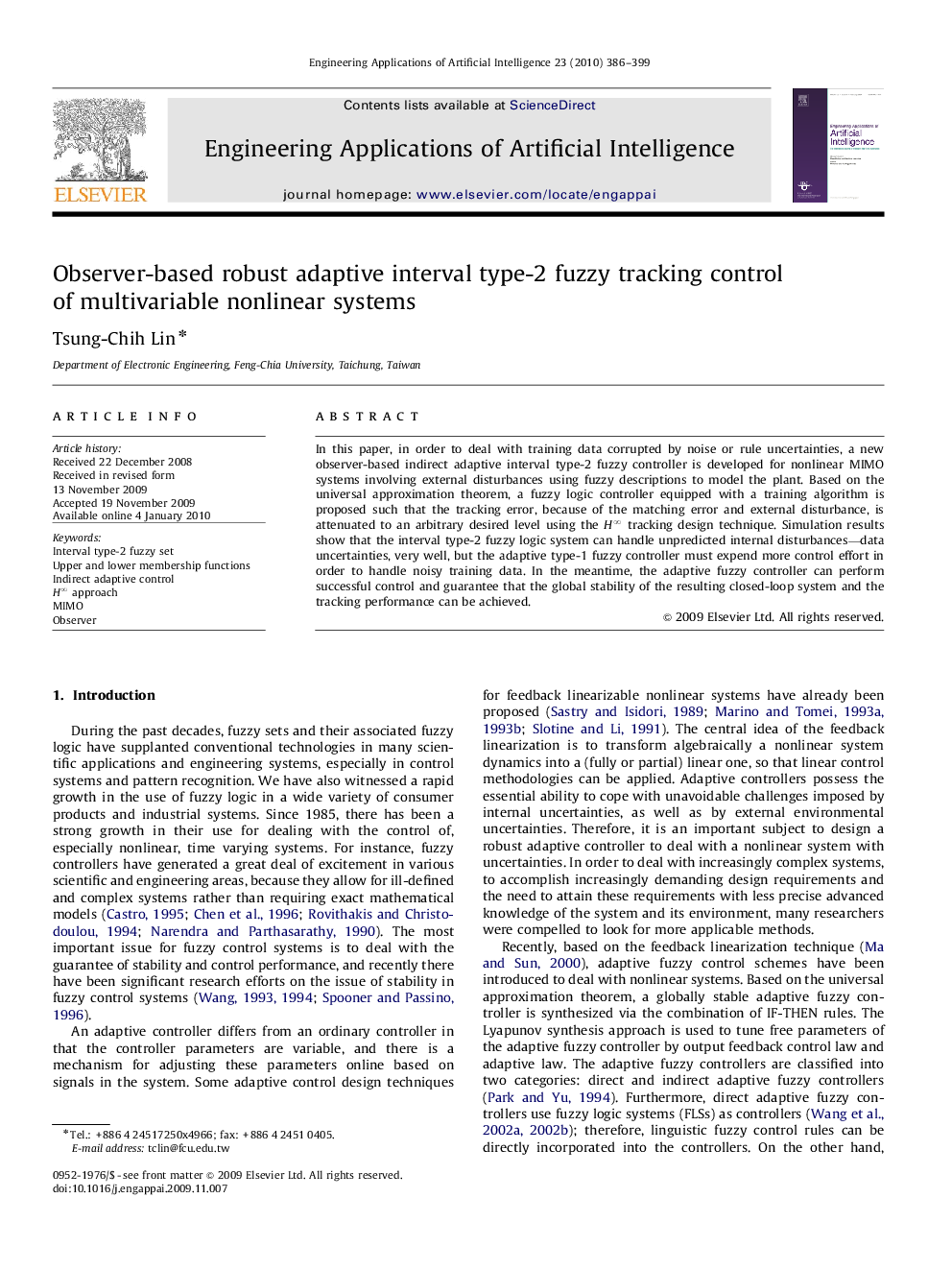 Observer-based robust adaptive interval type-2 fuzzy tracking control of multivariable nonlinear systems