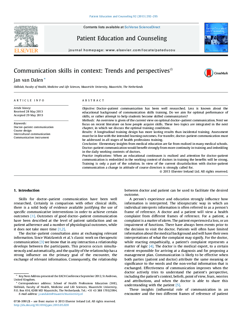 Communication skills in context: Trends and perspectives 