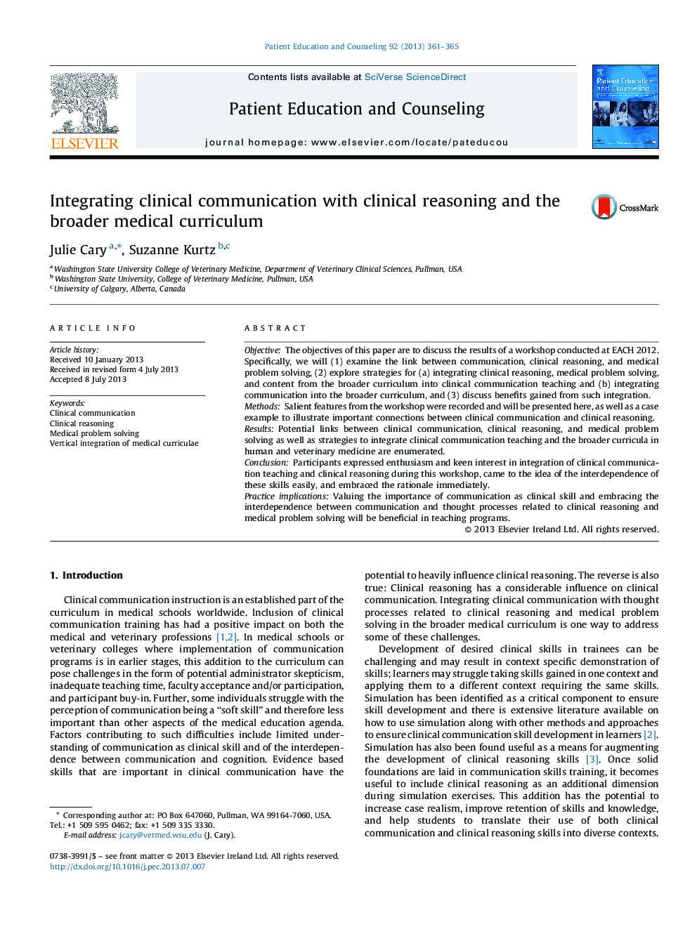 Integrating clinical communication with clinical reasoning and the broader medical curriculum