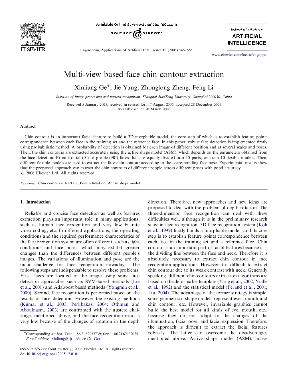 Multi-view based face chin contour extraction