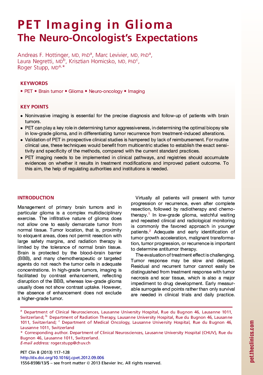 PET Imaging in Glioma