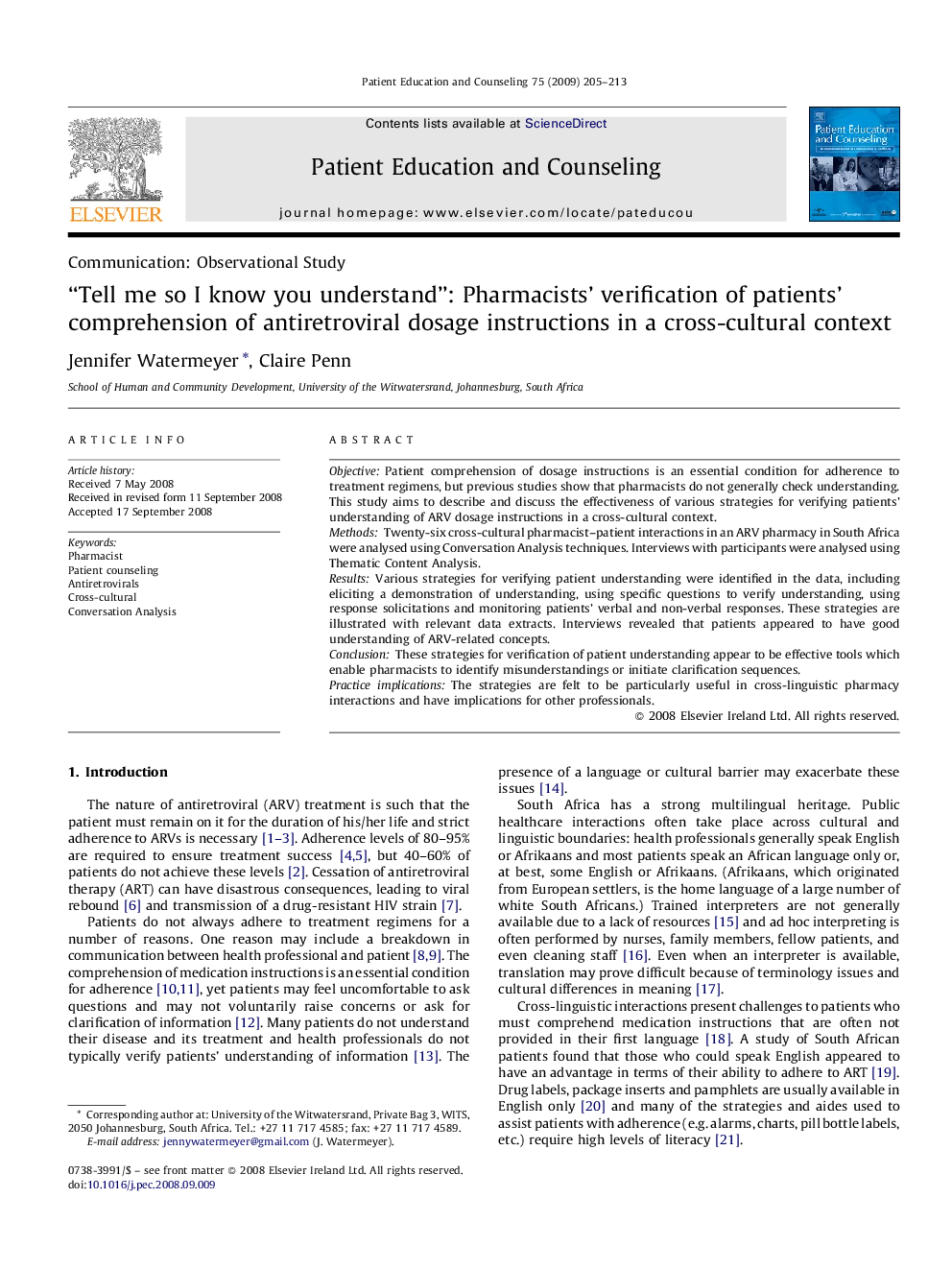 “Tell me so I know you understand”: Pharmacists’ verification of patients’ comprehension of antiretroviral dosage instructions in a cross-cultural context