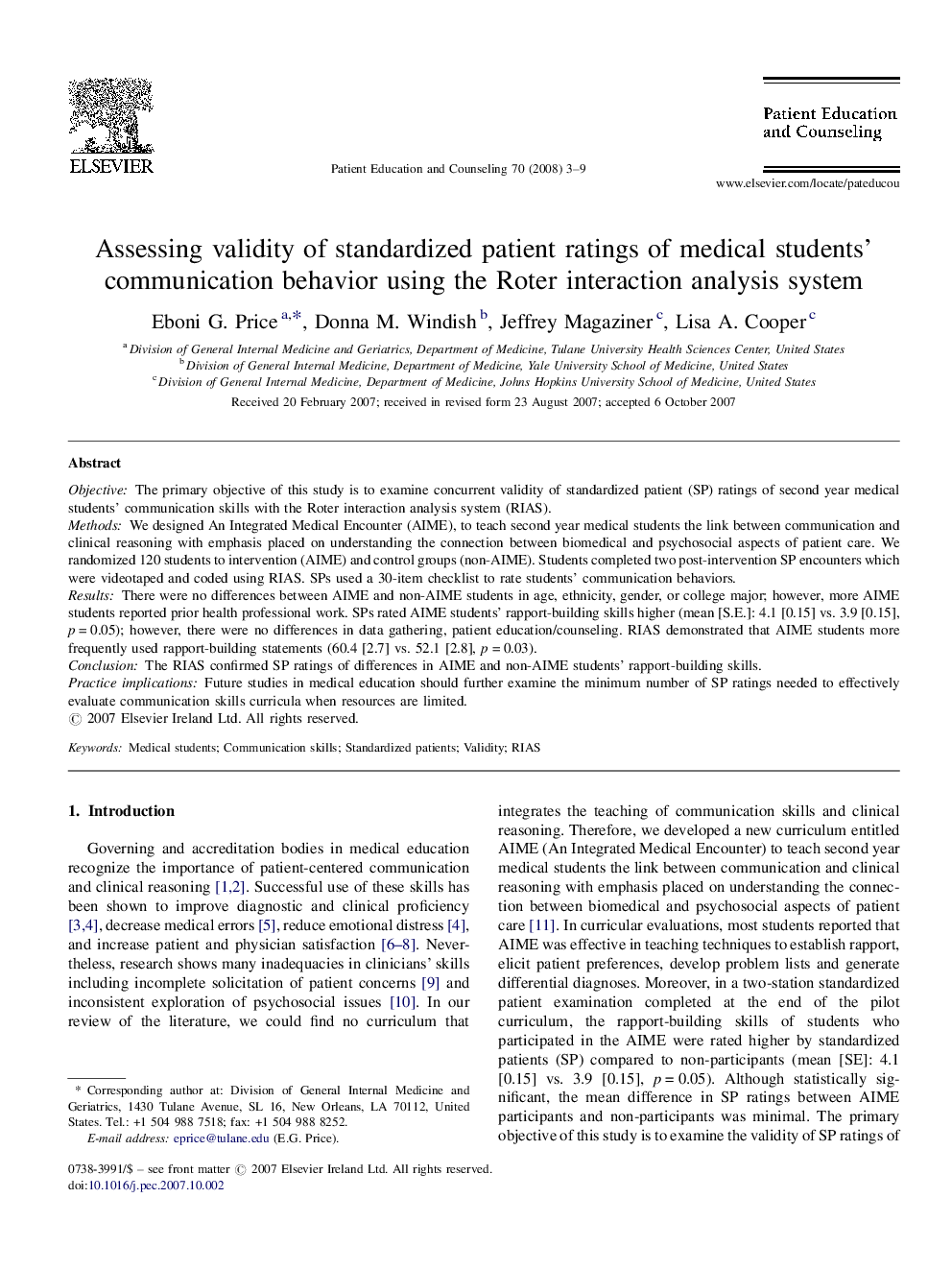 Assessing validity of standardized patient ratings of medical students’ communication behavior using the Roter interaction analysis system