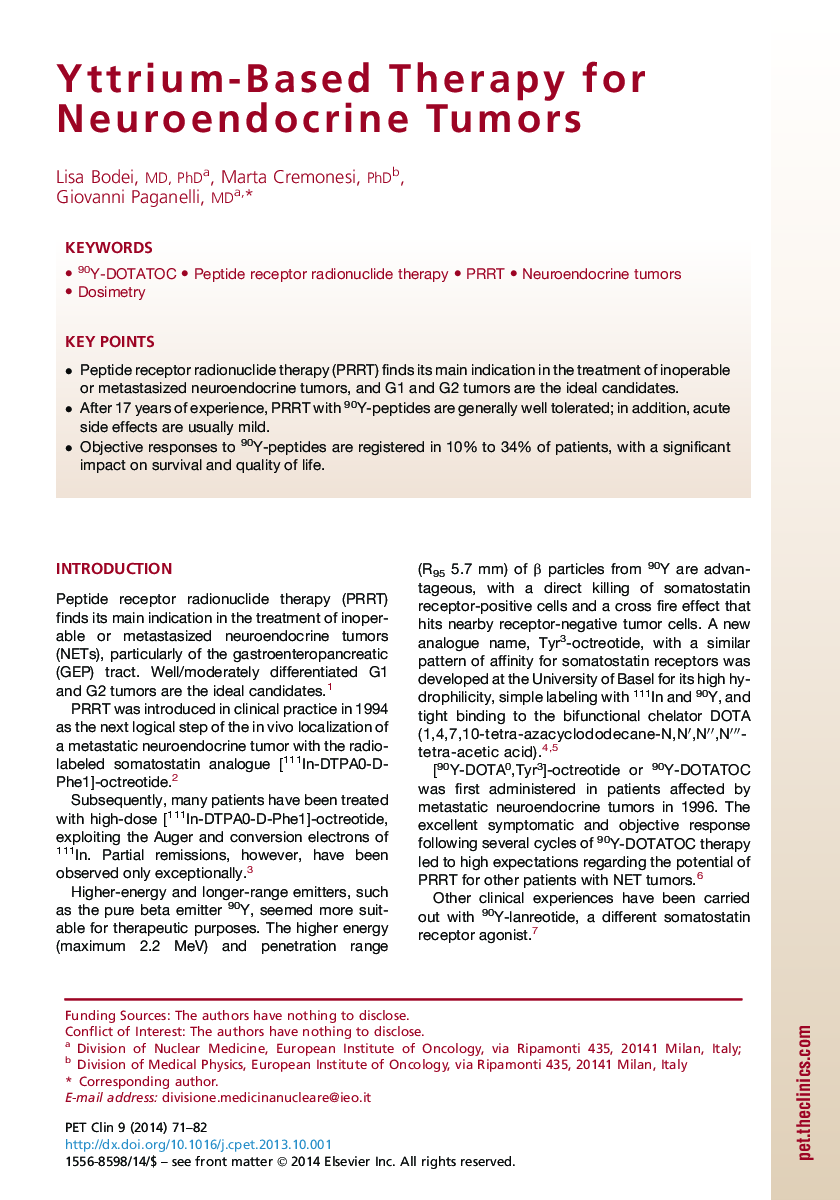 Yttrium-Based Therapy for Neuroendocrine Tumors