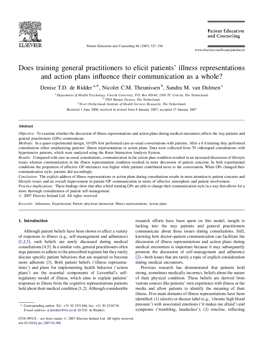 Does training general practitioners to elicit patients’ illness representations and action plans influence their communication as a whole?