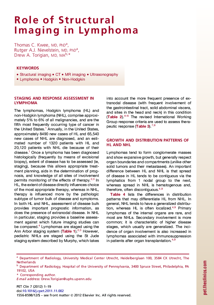 Role of Structural Imaging in Lymphoma