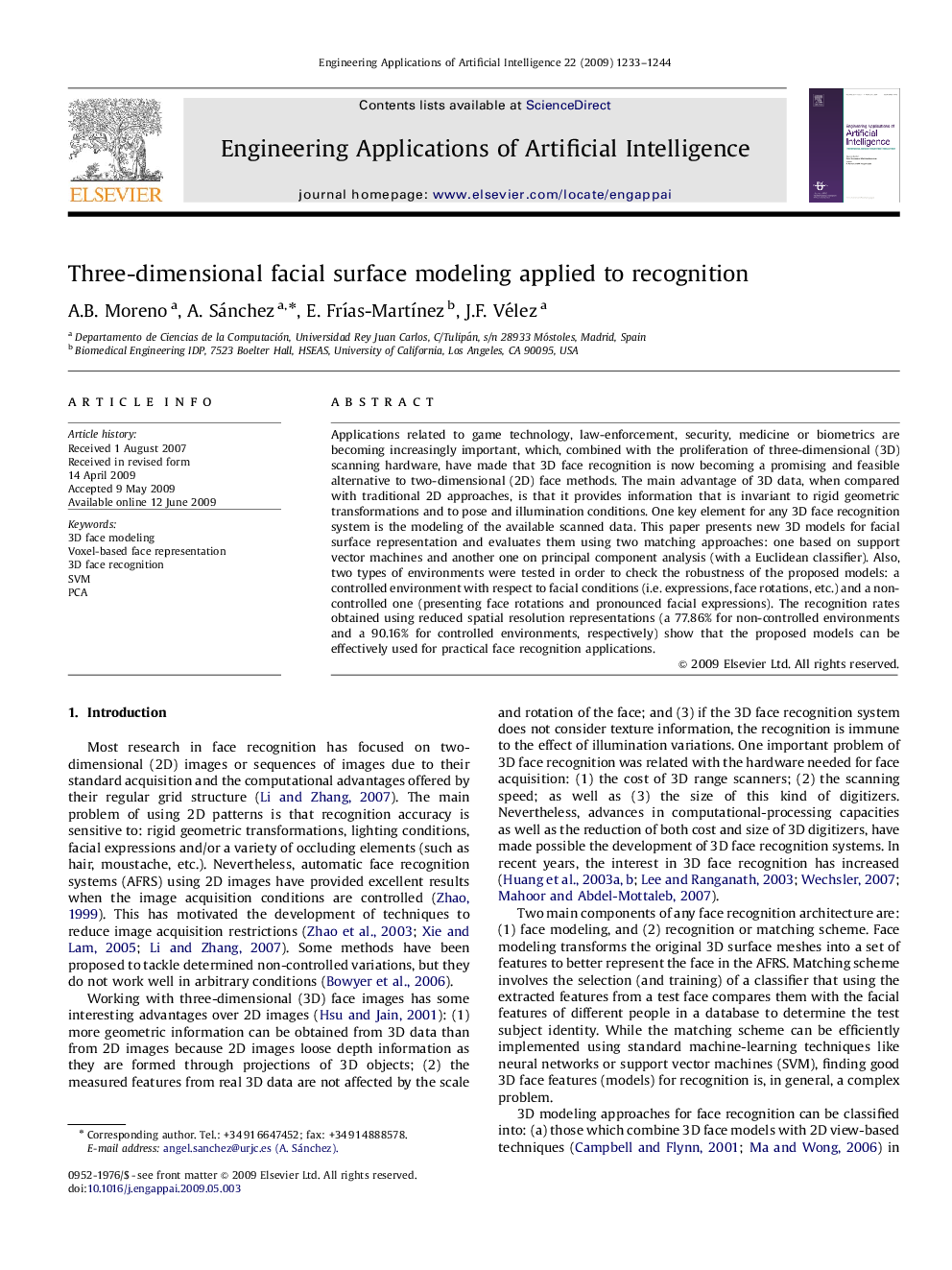 Three-dimensional facial surface modeling applied to recognition