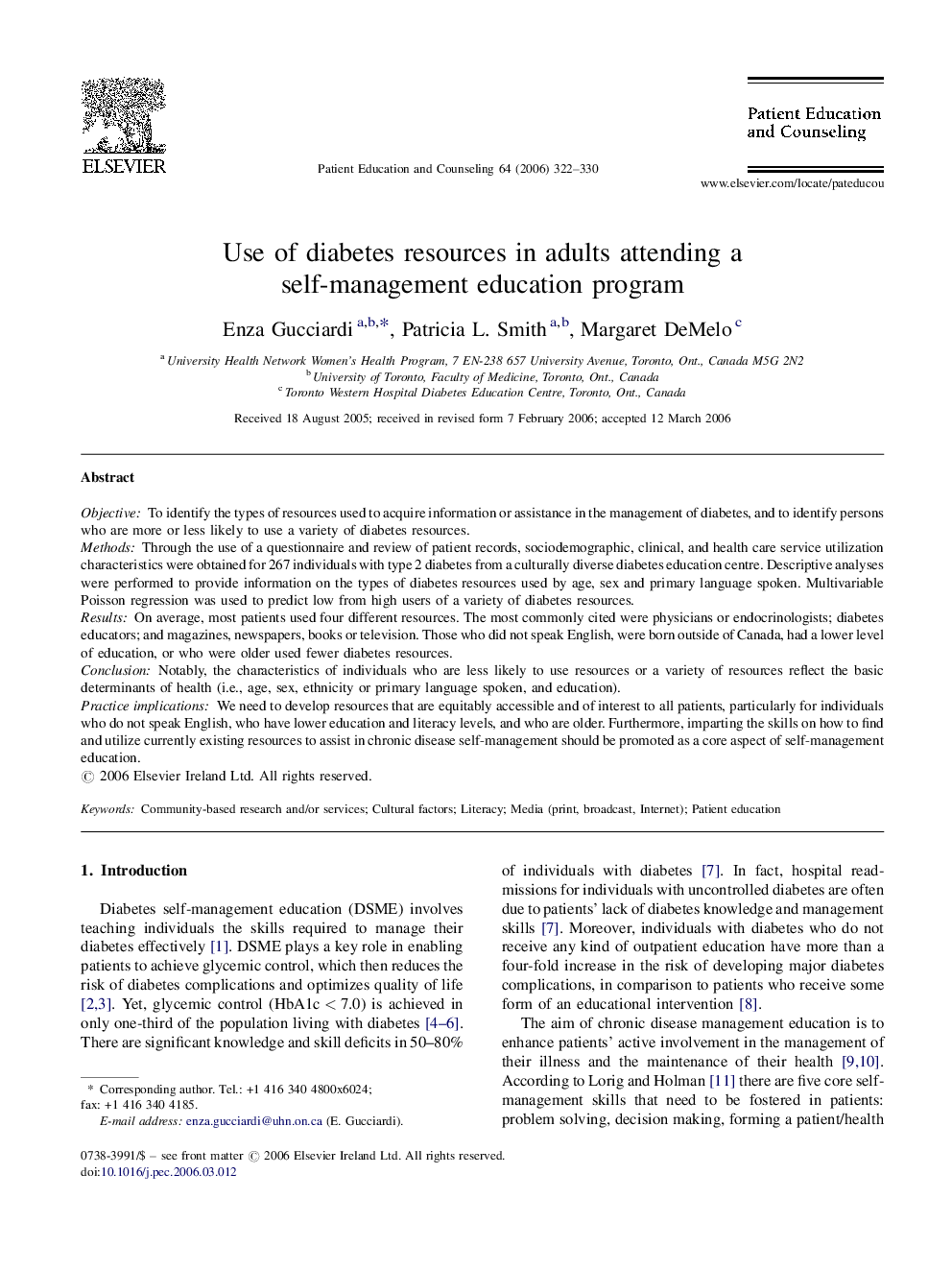 Use of diabetes resources in adults attending a self-management education program