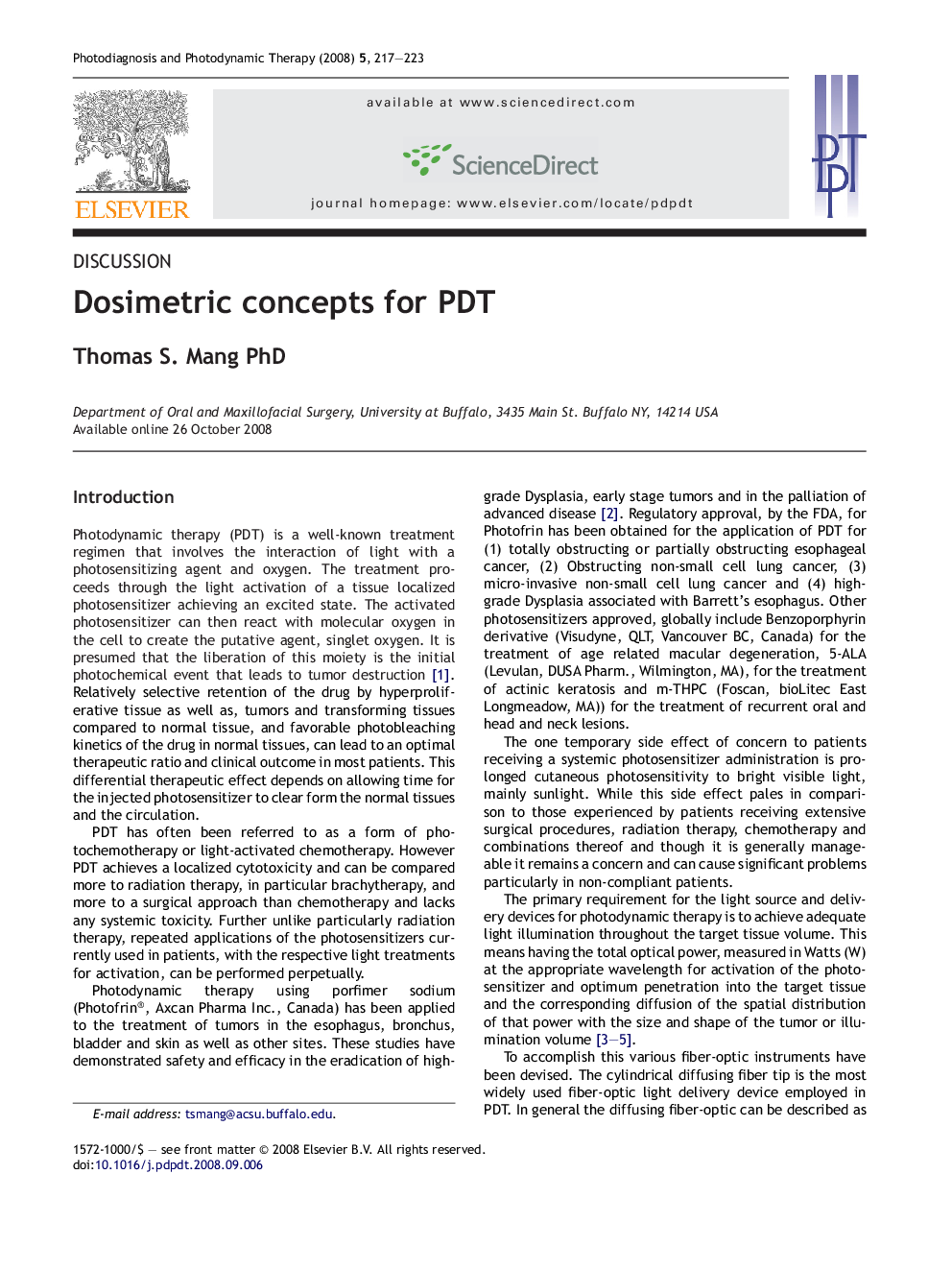 Dosimetric concepts for PDT