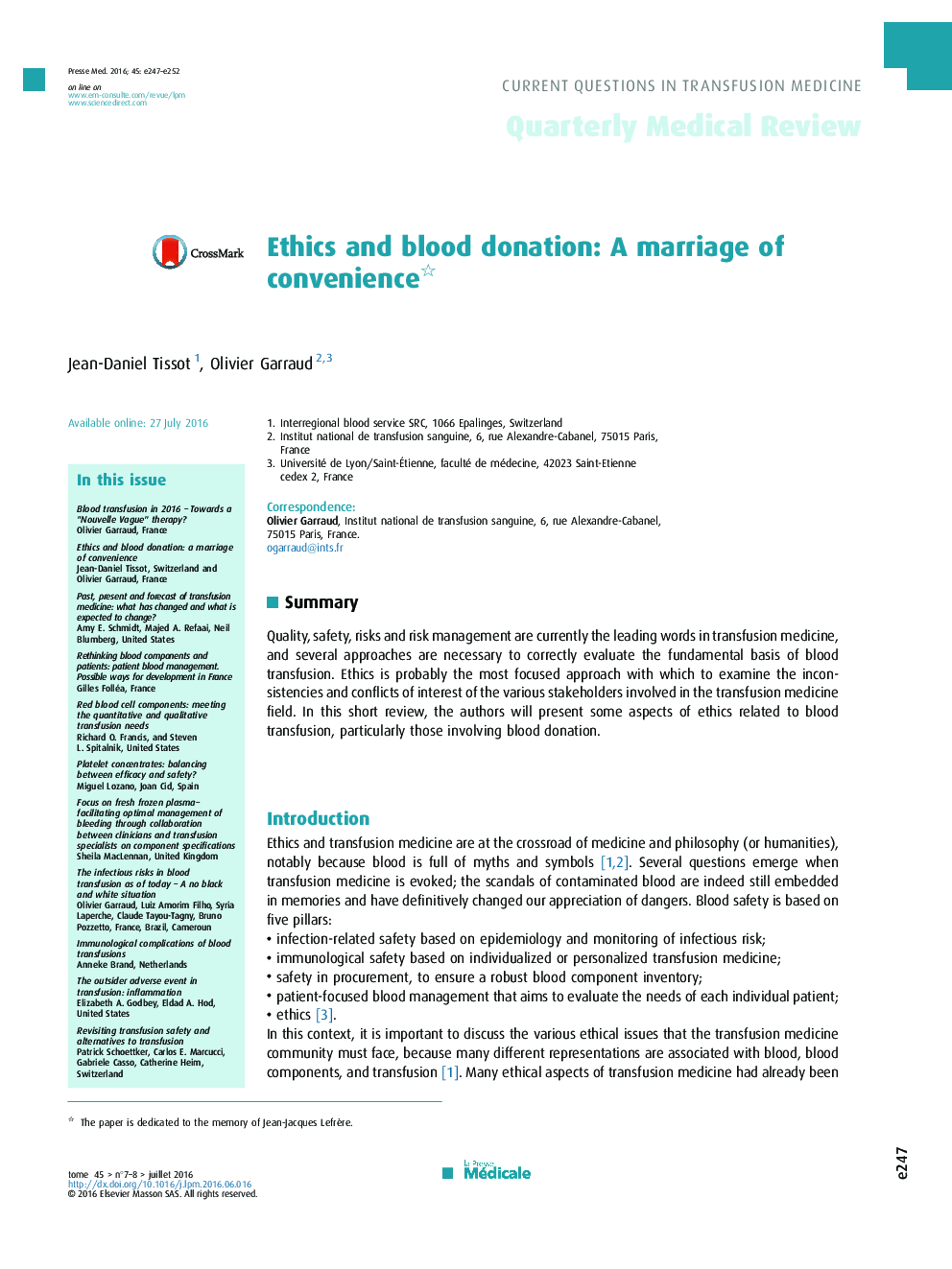 Ethics and blood donation: A marriage of convenience 