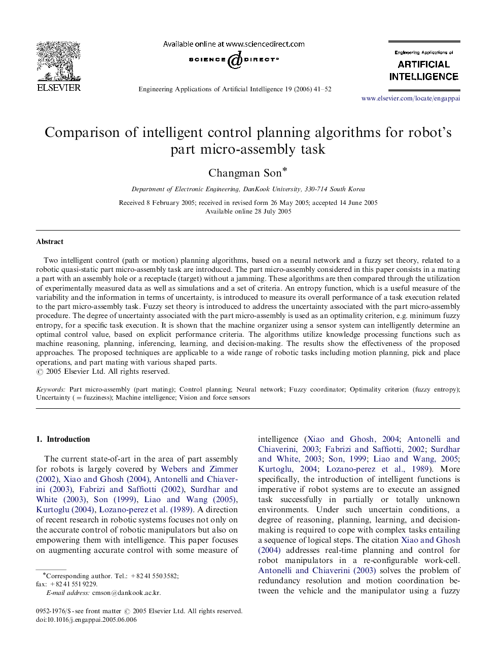 Comparison of intelligent control planning algorithms for robot's part micro-assembly task