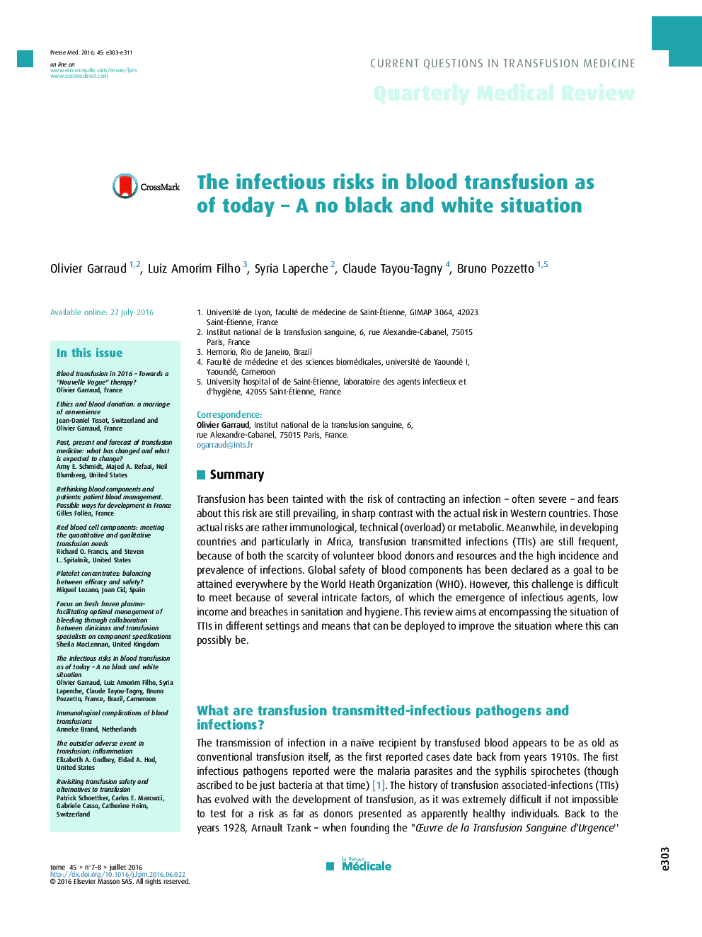 The infectious risks in blood transfusion as of today – A no black and white situation