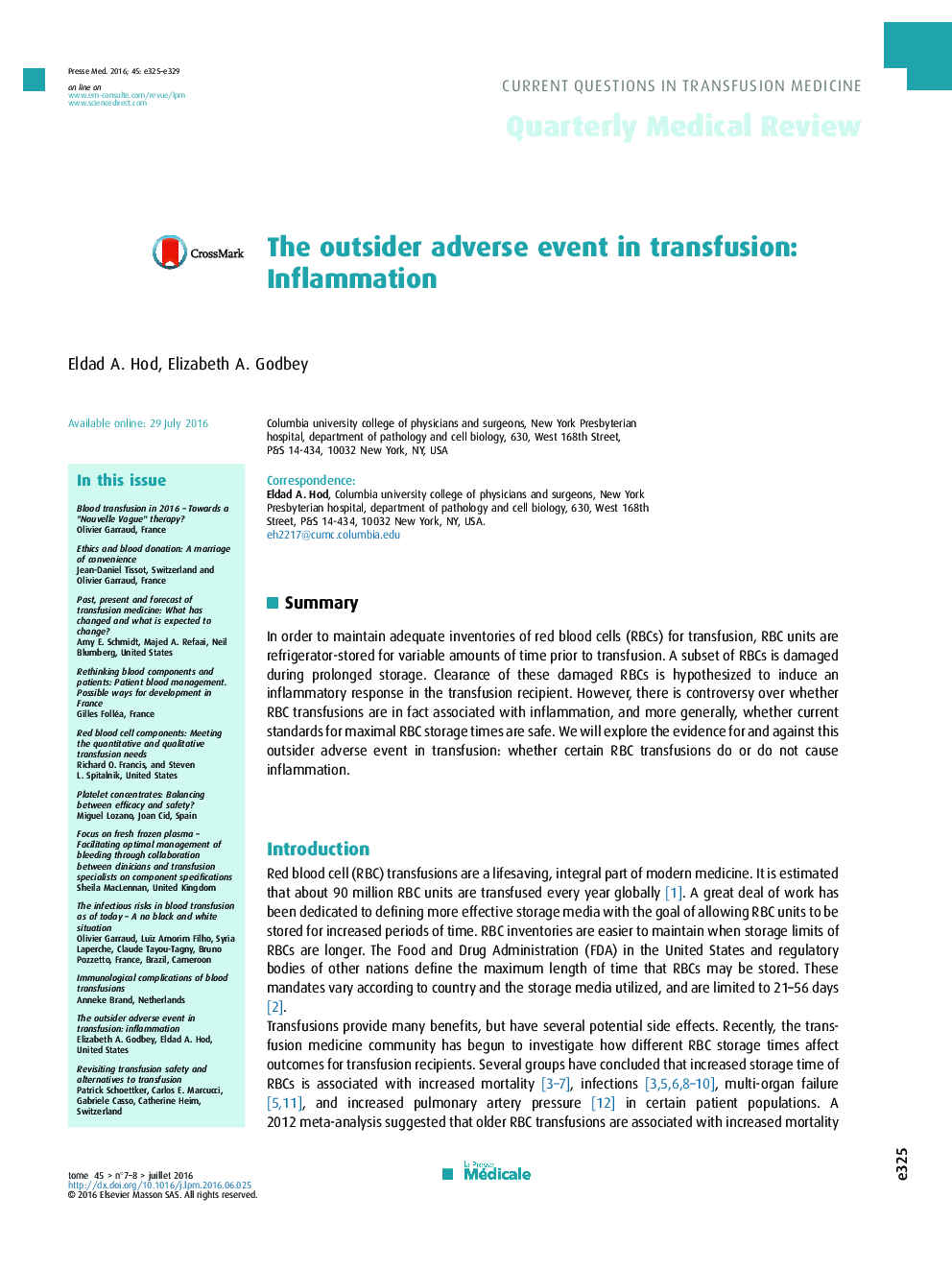 The outsider adverse event in transfusion: Inflammation