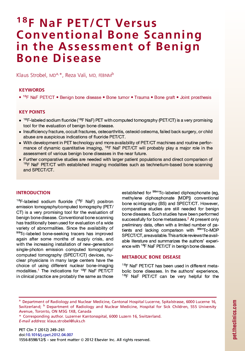 18F NaF PET/CT Versus Conventional Bone Scanning in the Assessment of Benign Bone Disease
