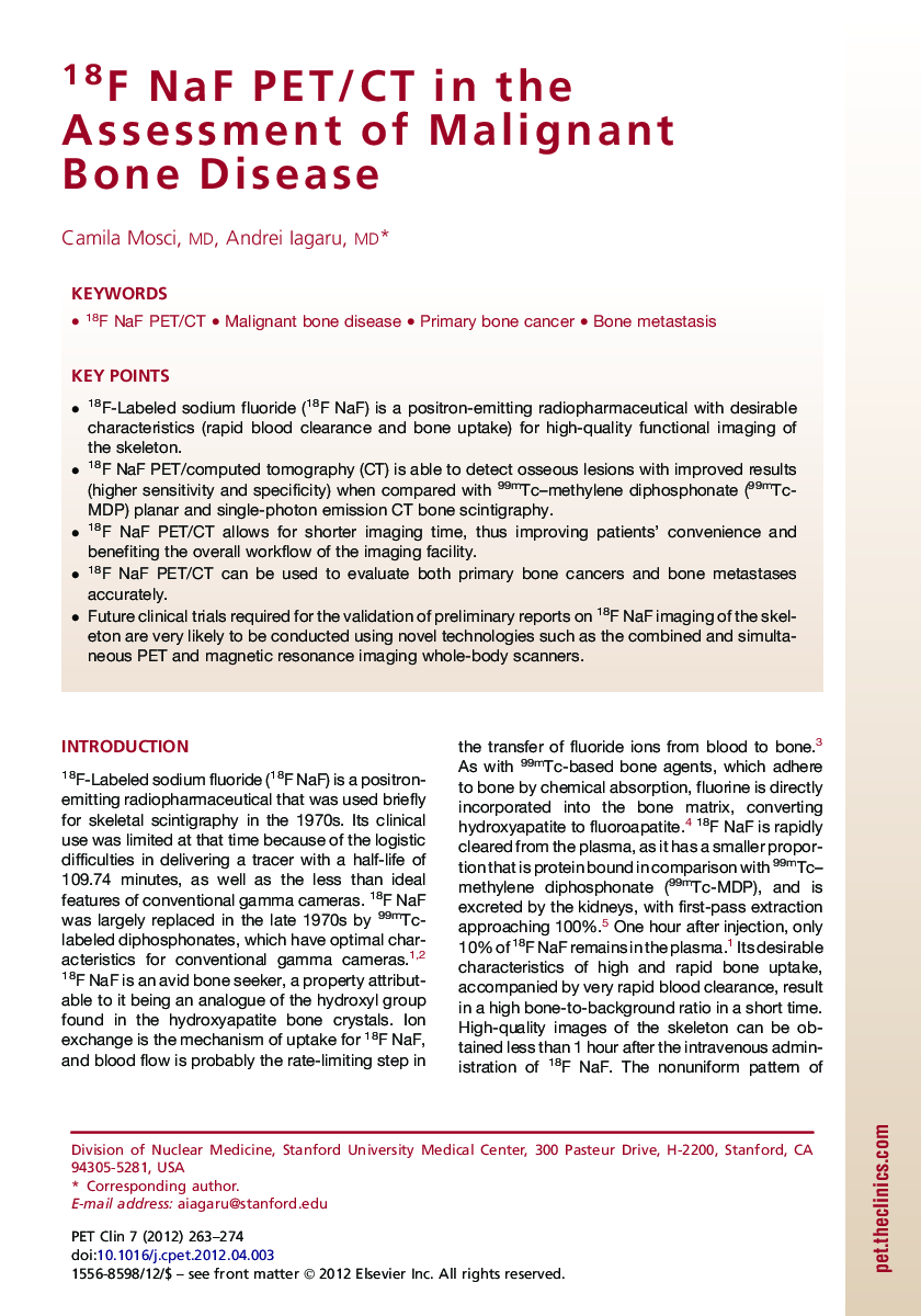 18F NaF PET/CT in the Assessment of Malignant Bone Disease