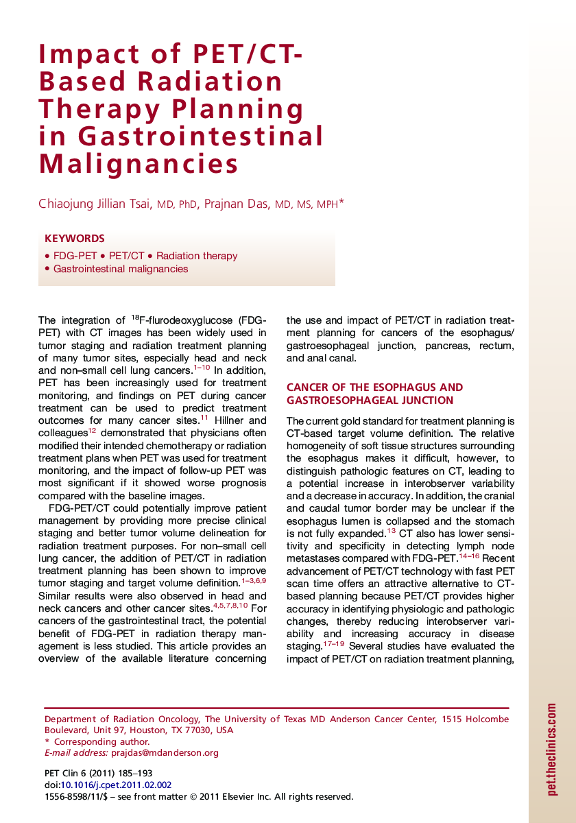 Impact of PET/CT-Based Radiation Therapy Planning in Gastrointestinal Malignancies