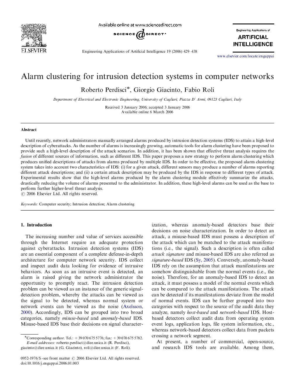 Alarm clustering for intrusion detection systems in computer networks