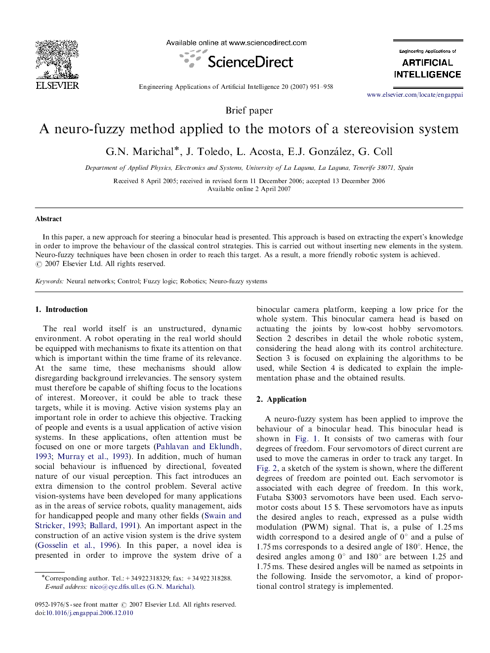 A neuro-fuzzy method applied to the motors of a stereovision system