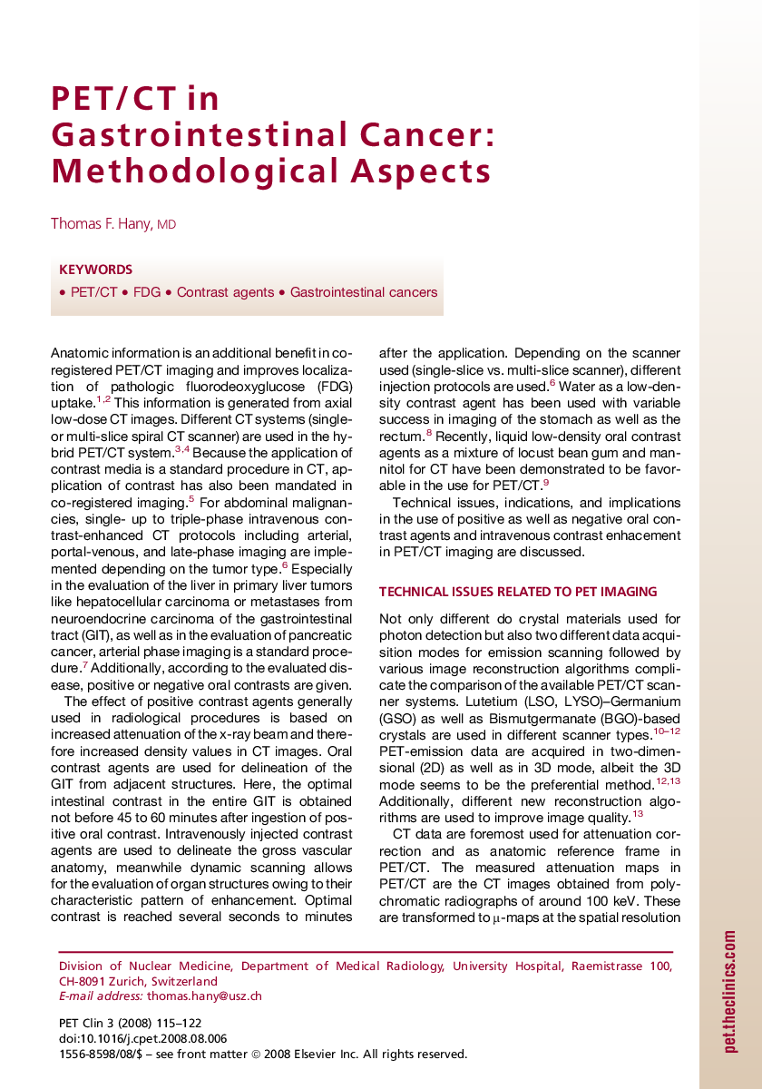 PET/CT in Gastrointestinal Cancer: Methodological Aspects