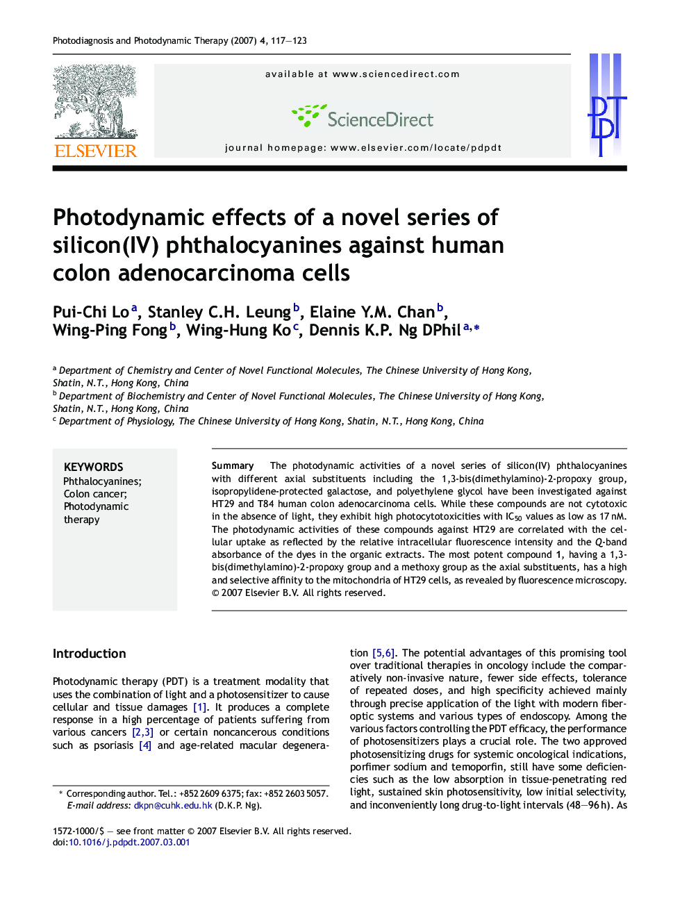 Photodynamic effects of a novel series of silicon(IV) phthalocyanines against human colon adenocarcinoma cells