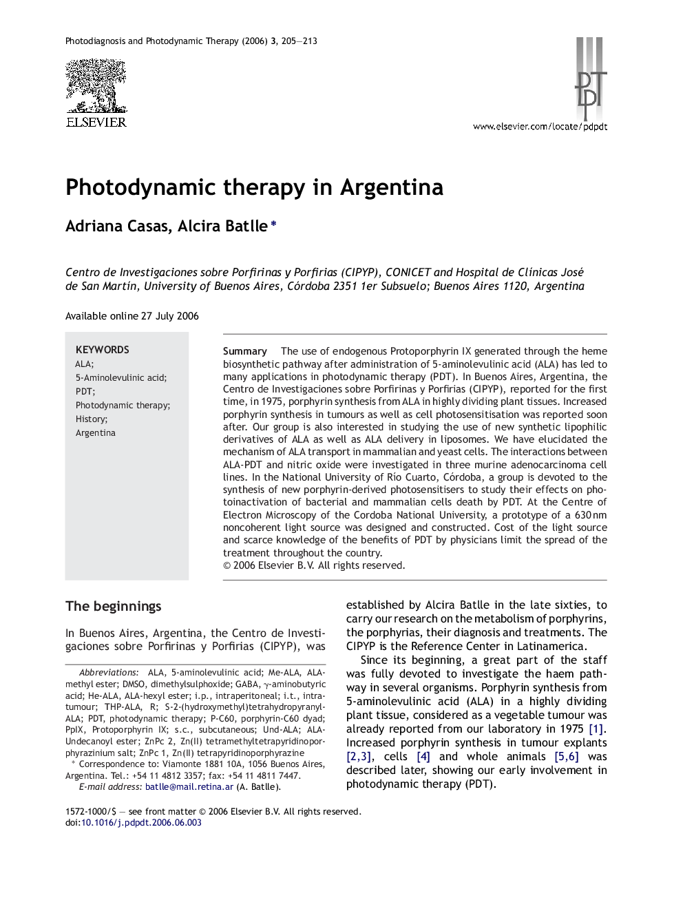 Photodynamic therapy in Argentina