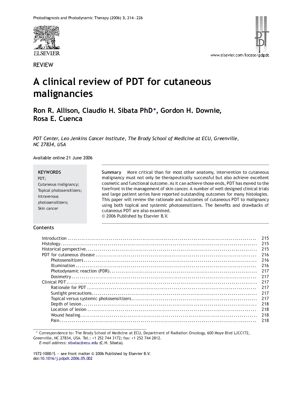 A clinical review of PDT for cutaneous malignancies