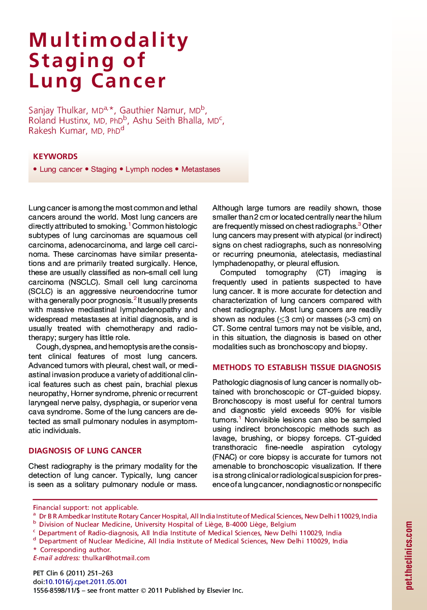 Multimodality Staging of LungÂ Cancer