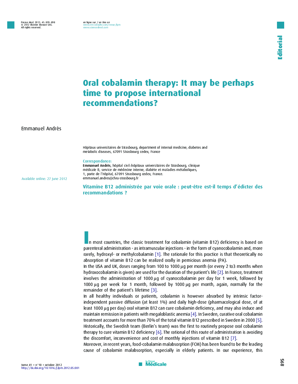 Oral cobalamin therapy: It may be perhaps time to propose international recommendations?