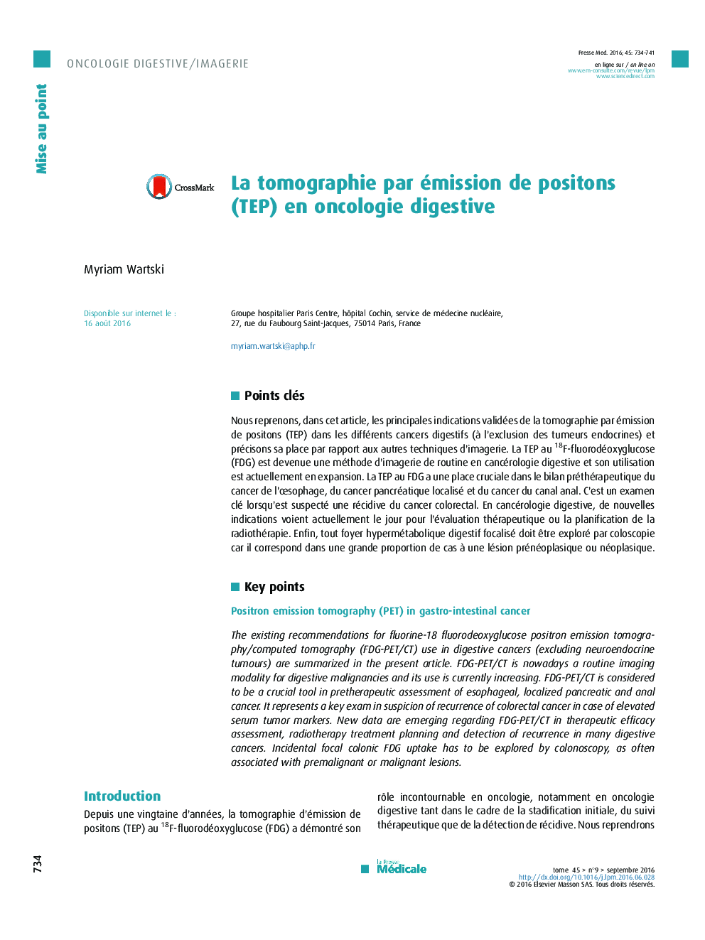 La tomographie par émission de positons (TEP) en oncologie digestive